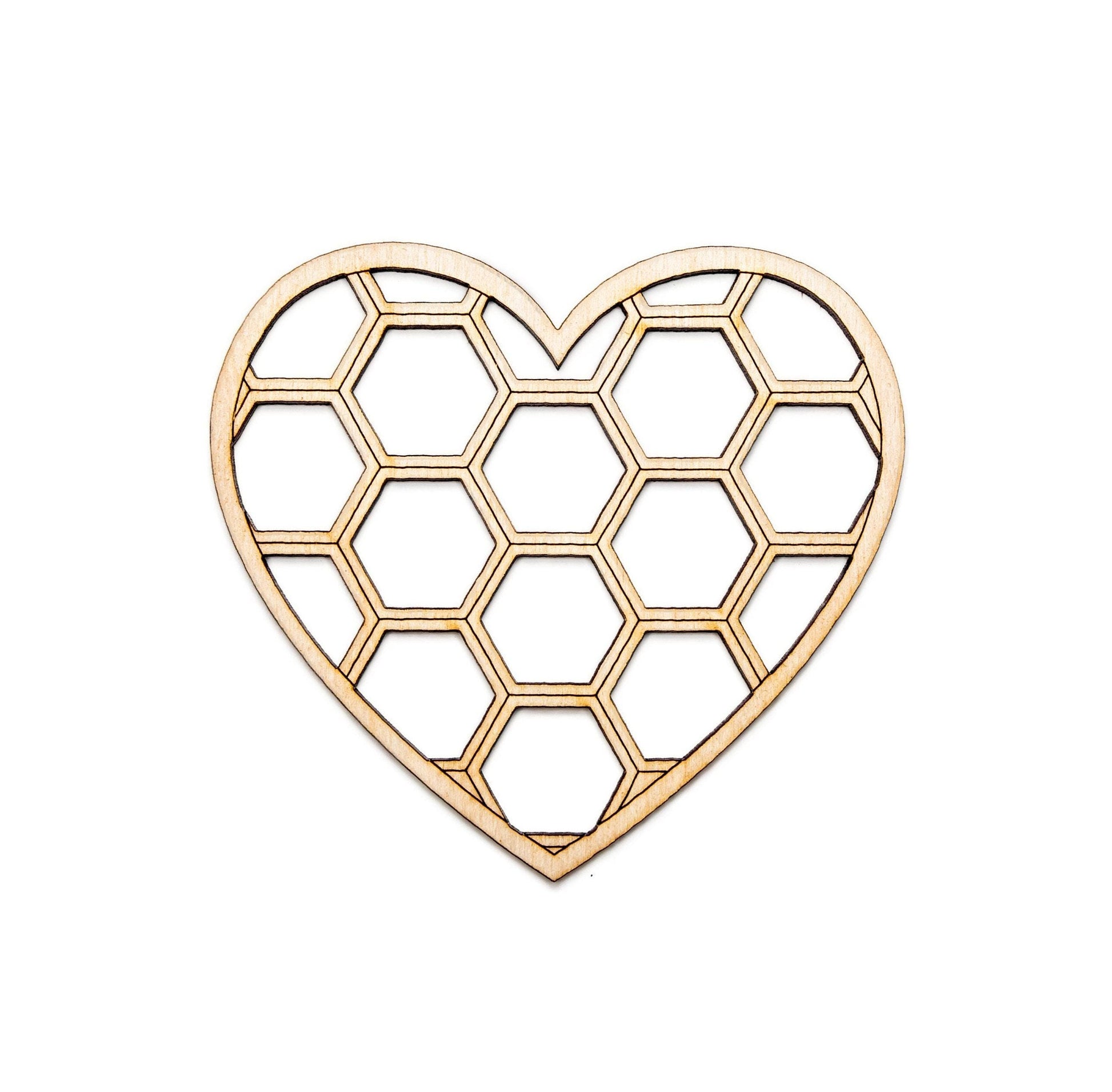 Honeycomb Heart Wood Cutout - Laser Cut Unfinished Craft Shape - Multiple Sizes