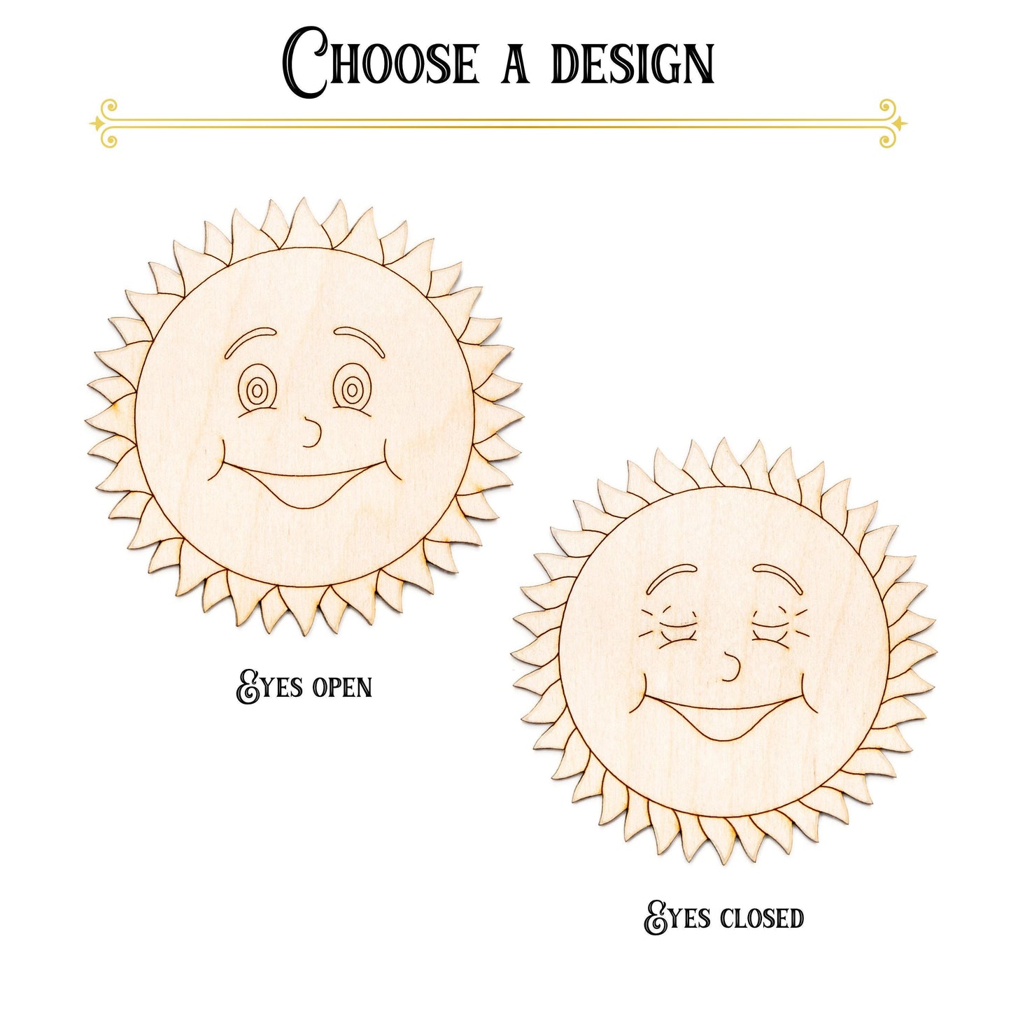 Happy Sun Wood Cutout - Laser Cut Unfinished Craft Shape - Multiple Sizes
