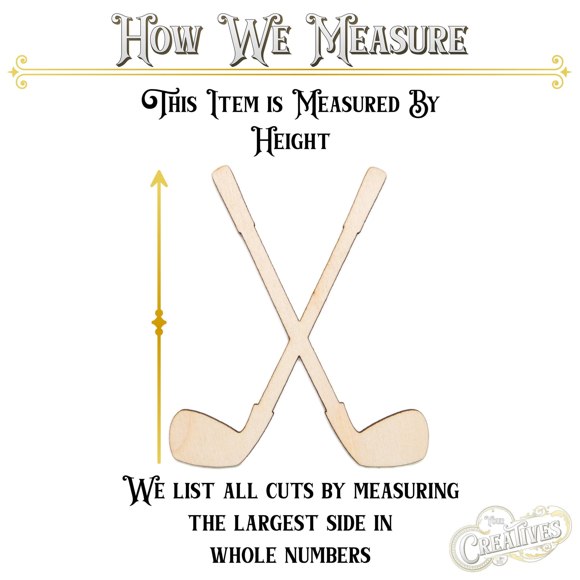 Golf Clubs Crossed Blank Wood Cutout - Laser Cut Unfinished Craft Shape - Multiple Sizes