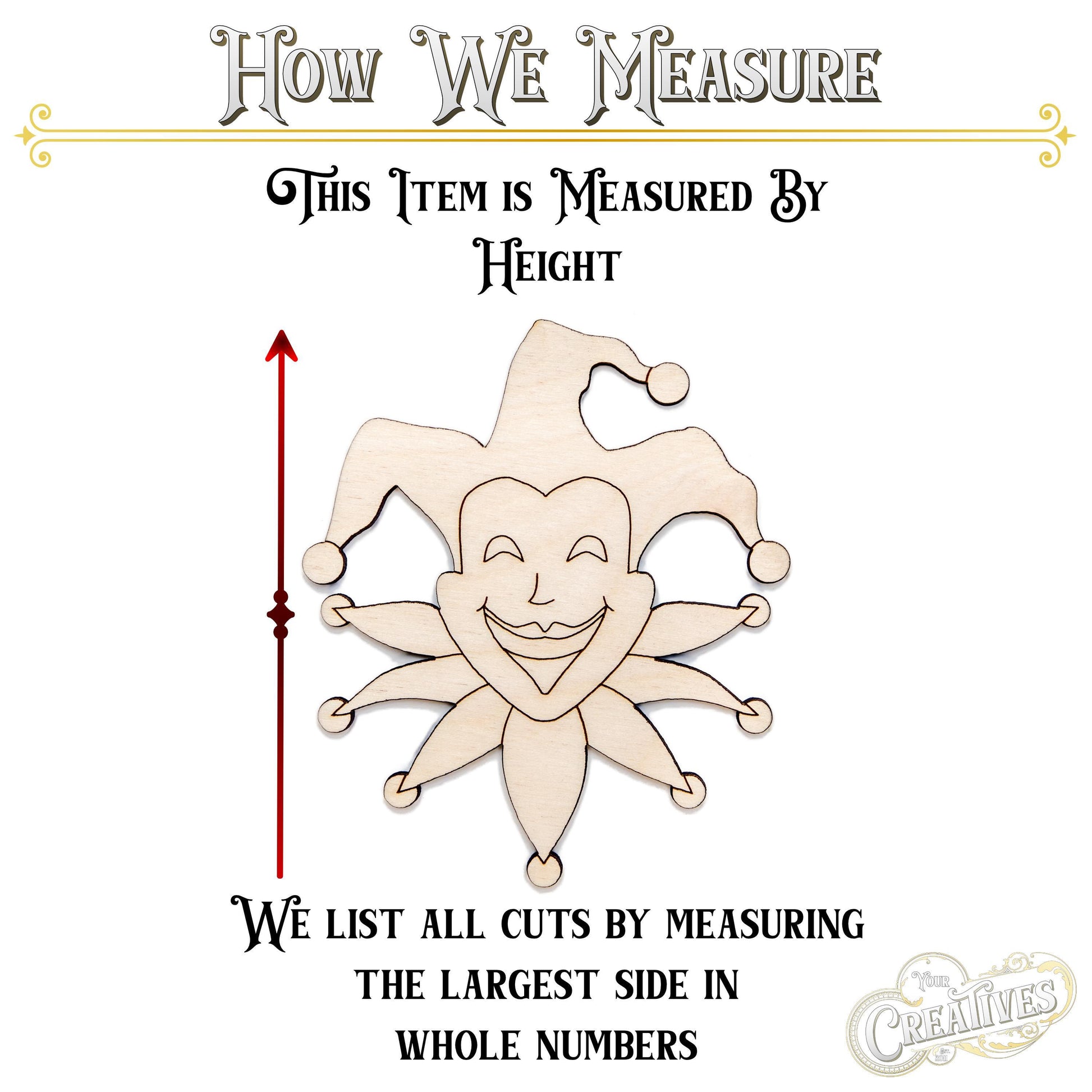 Jester Detailed Wood Cutout - Laser Cut Unfinished Craft Shape - Multiple Sizes