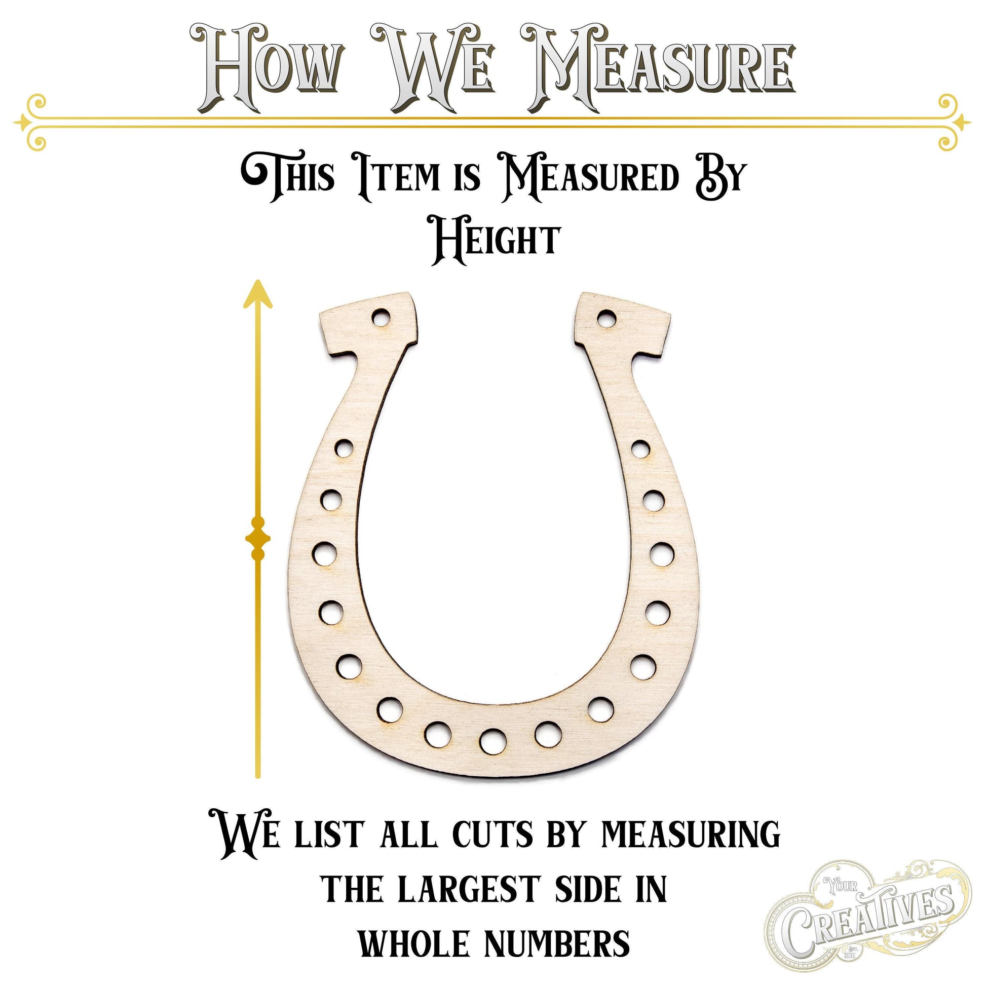 Horseshoe Detailed Wood Cutout - Laser Cut Unfinished Craft Shape - Multiple Sizes