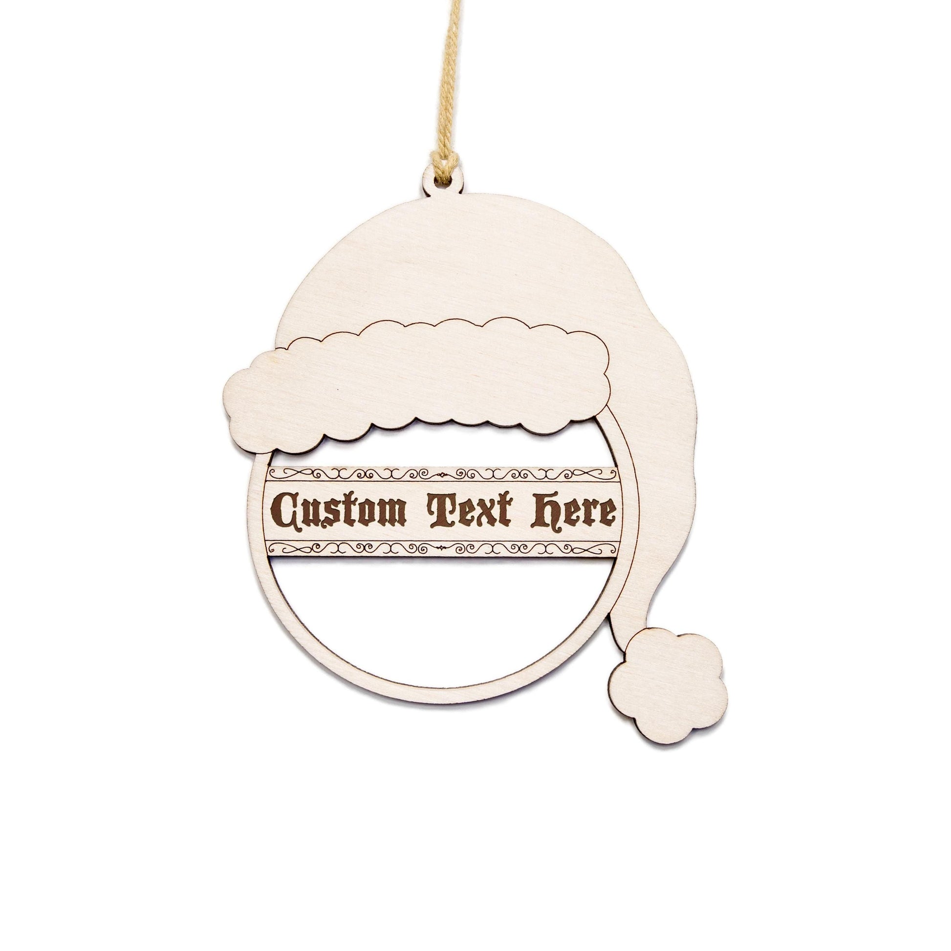 Santa Hat Ball With Filigree Banner Wood Ornament - Laser Cut Personalized Holiday Craft Shape
