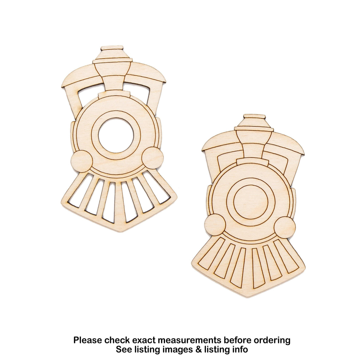 Train Front View Detailed Wood Cutout - Laser Cut Unfinished Craft Shape - Multiple Sizes