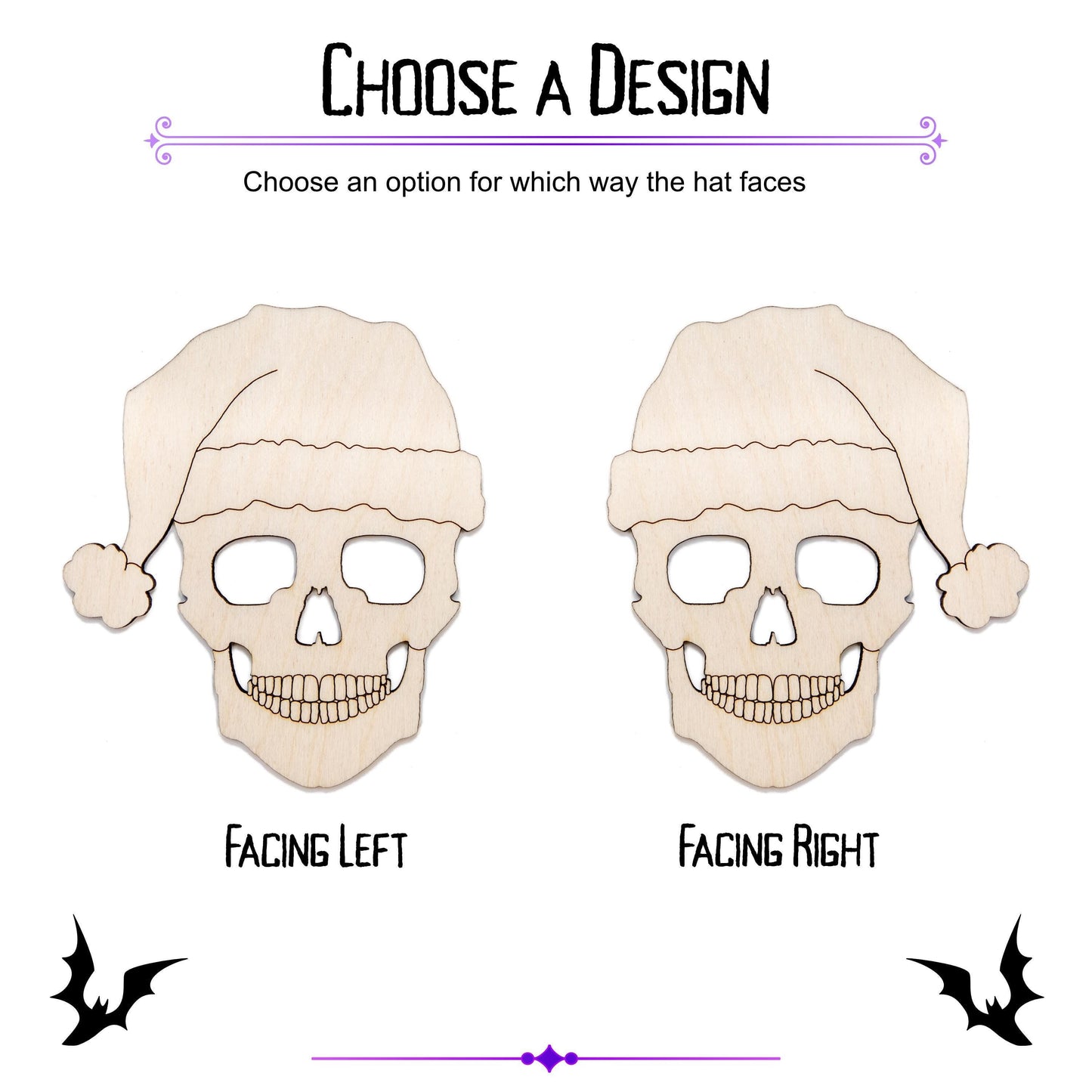 Skull With Santa Hat Detailed Wood Cutout - Laser Cut Unfinished Craft Shape - Multiple Sizes