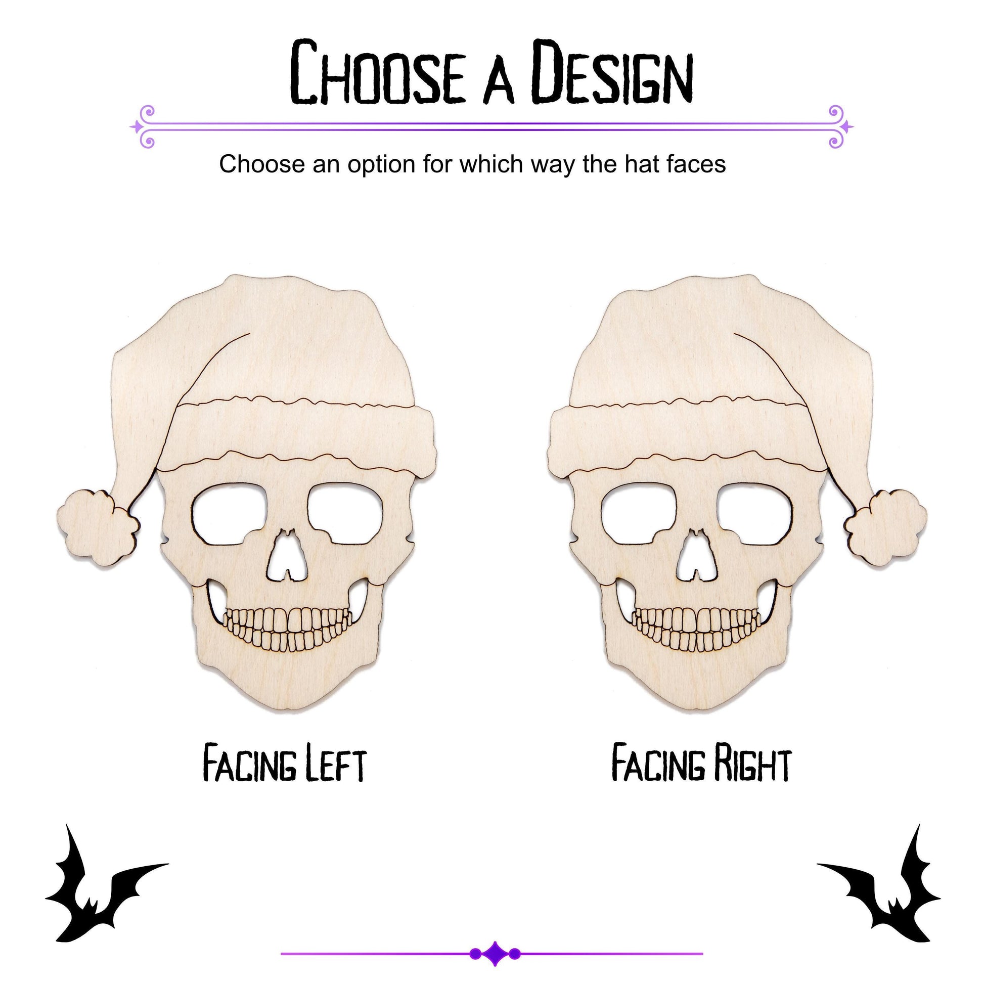 Skull With Santa Hat Detailed Wood Cutout - Laser Cut Unfinished Craft Shape - Multiple Sizes