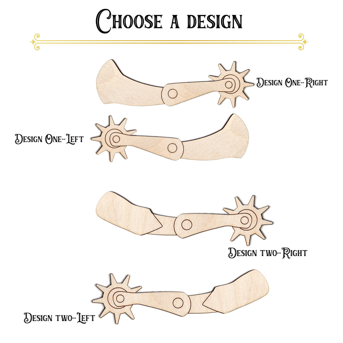 Cowboy Spur Detailed Wood Cutout - Laser Cut Unfinished Craft Shape - Multiple Sizes
