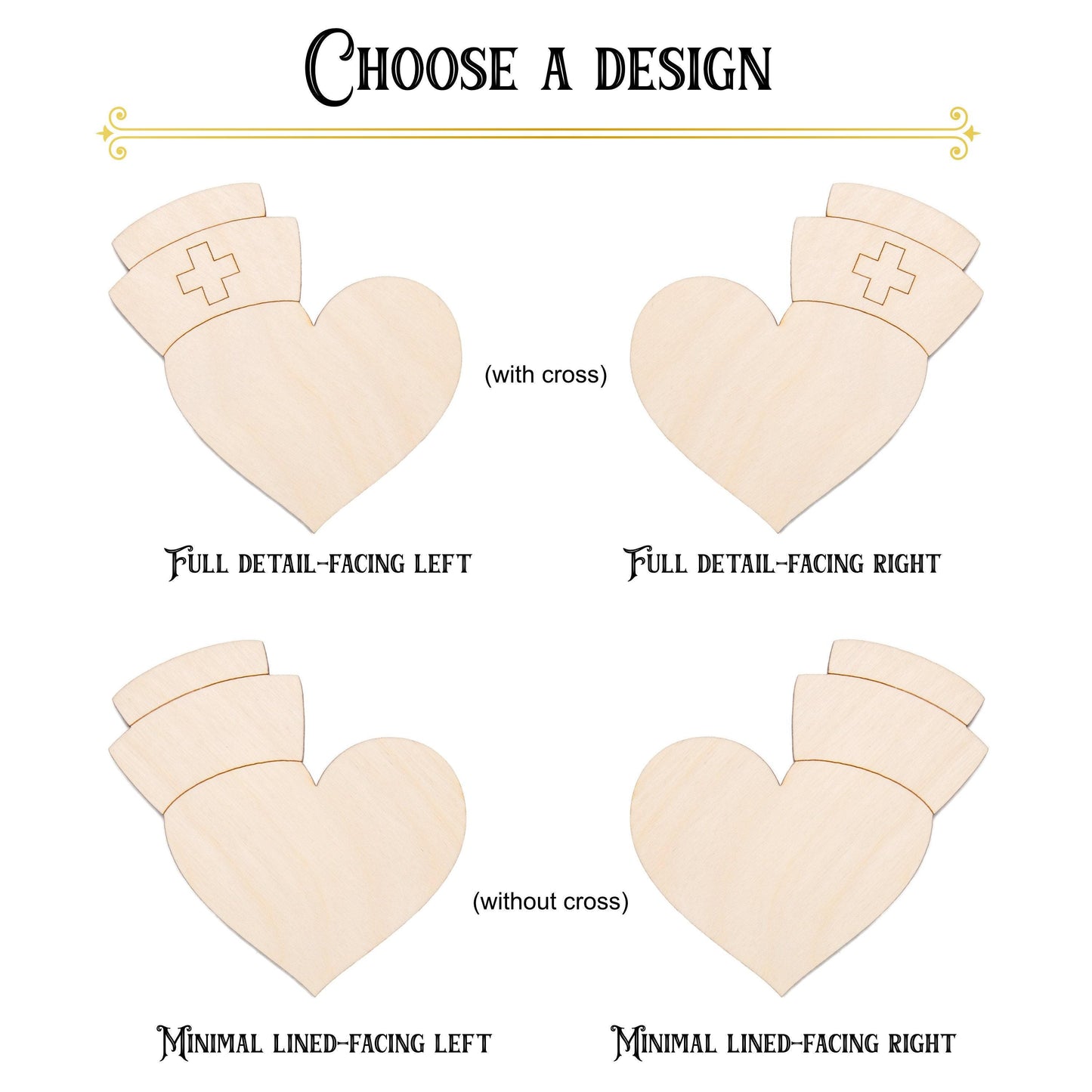 Heart With Nurse Hat Wood Cutout - Laser Cut Unfinished Craft Shape - Multiple Sizes