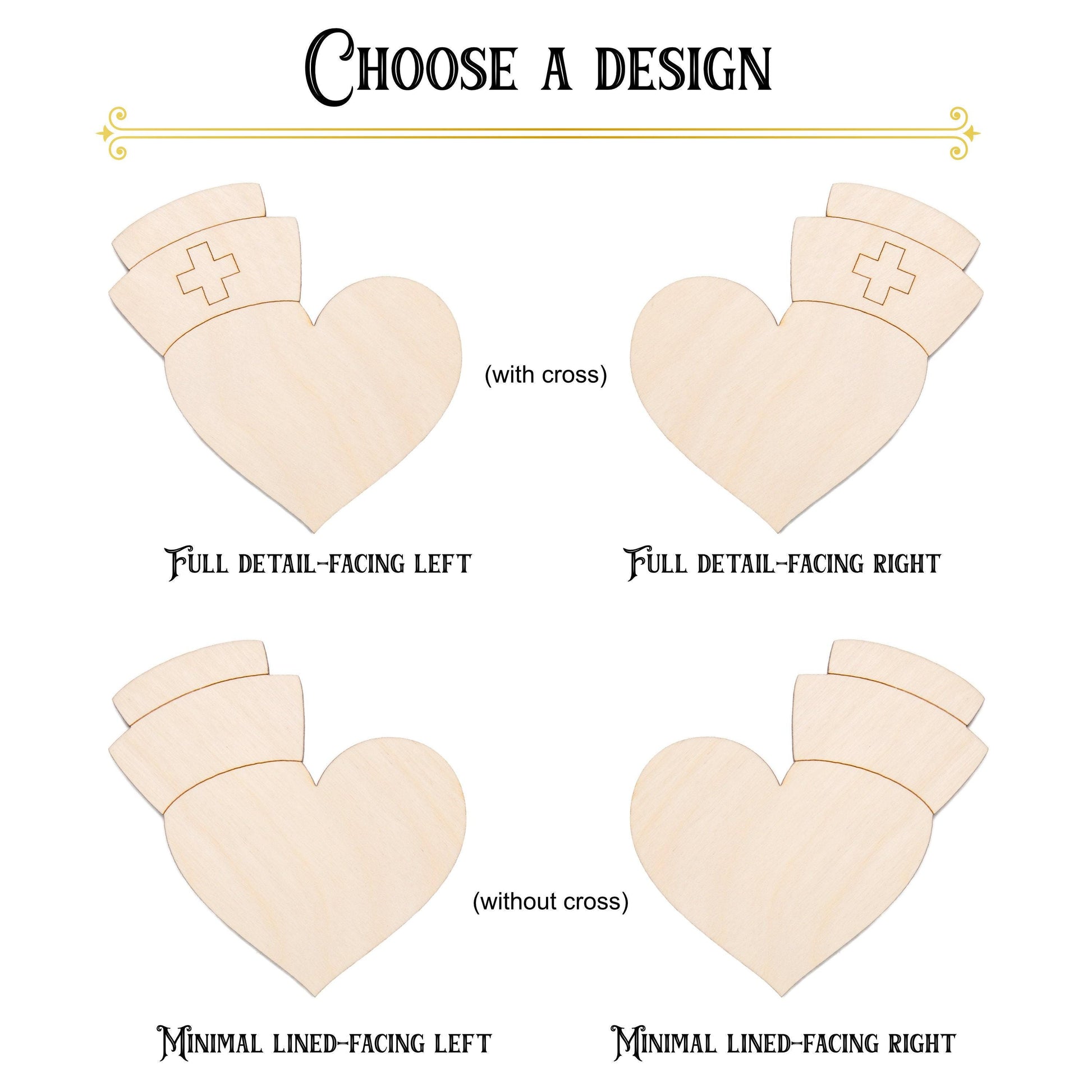 Heart With Nurse Hat Wood Cutout - Laser Cut Unfinished Craft Shape - Multiple Sizes