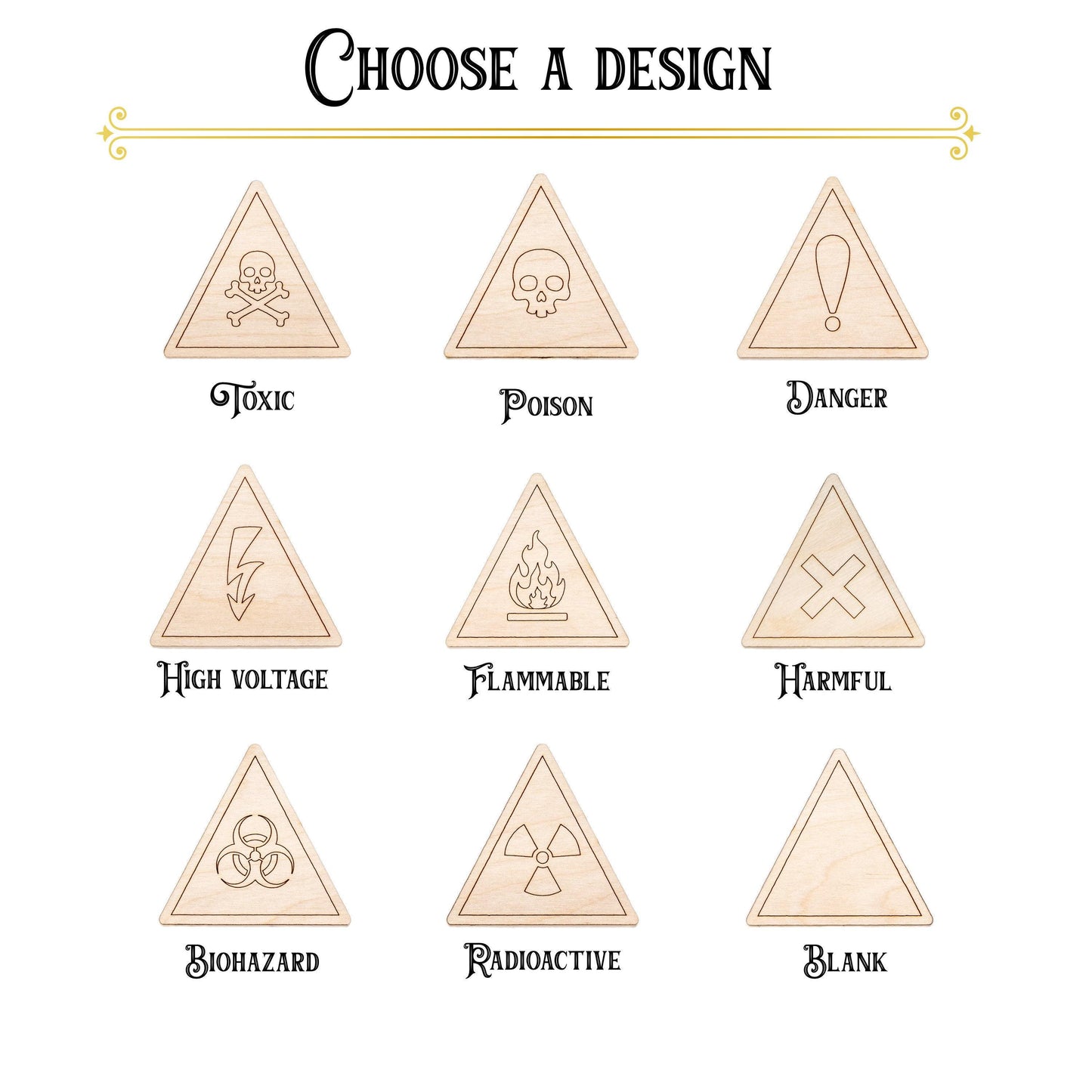 Triangle Hazard Signs Detailed Wood Cutout - Laser Cut Unfinished Craft Shape - Multiple Sizes