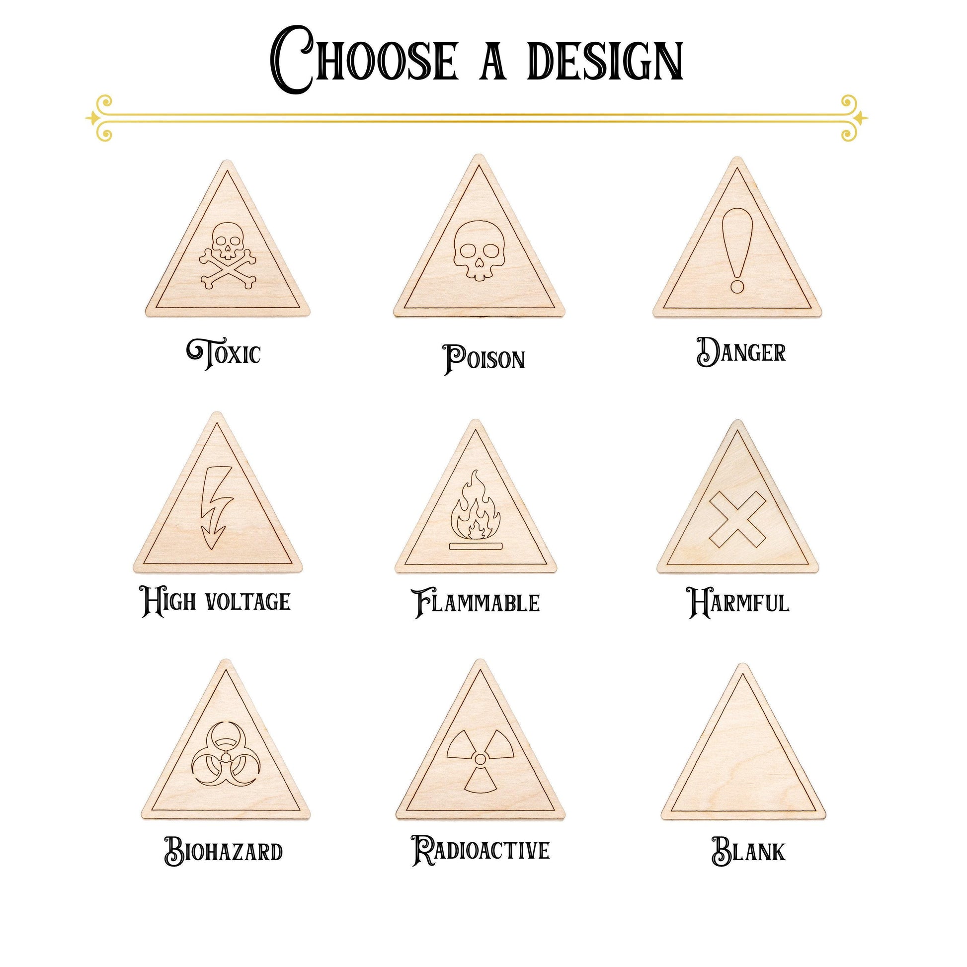 Triangle Hazard Signs Detailed Wood Cutout - Laser Cut Unfinished Craft Shape - Multiple Sizes