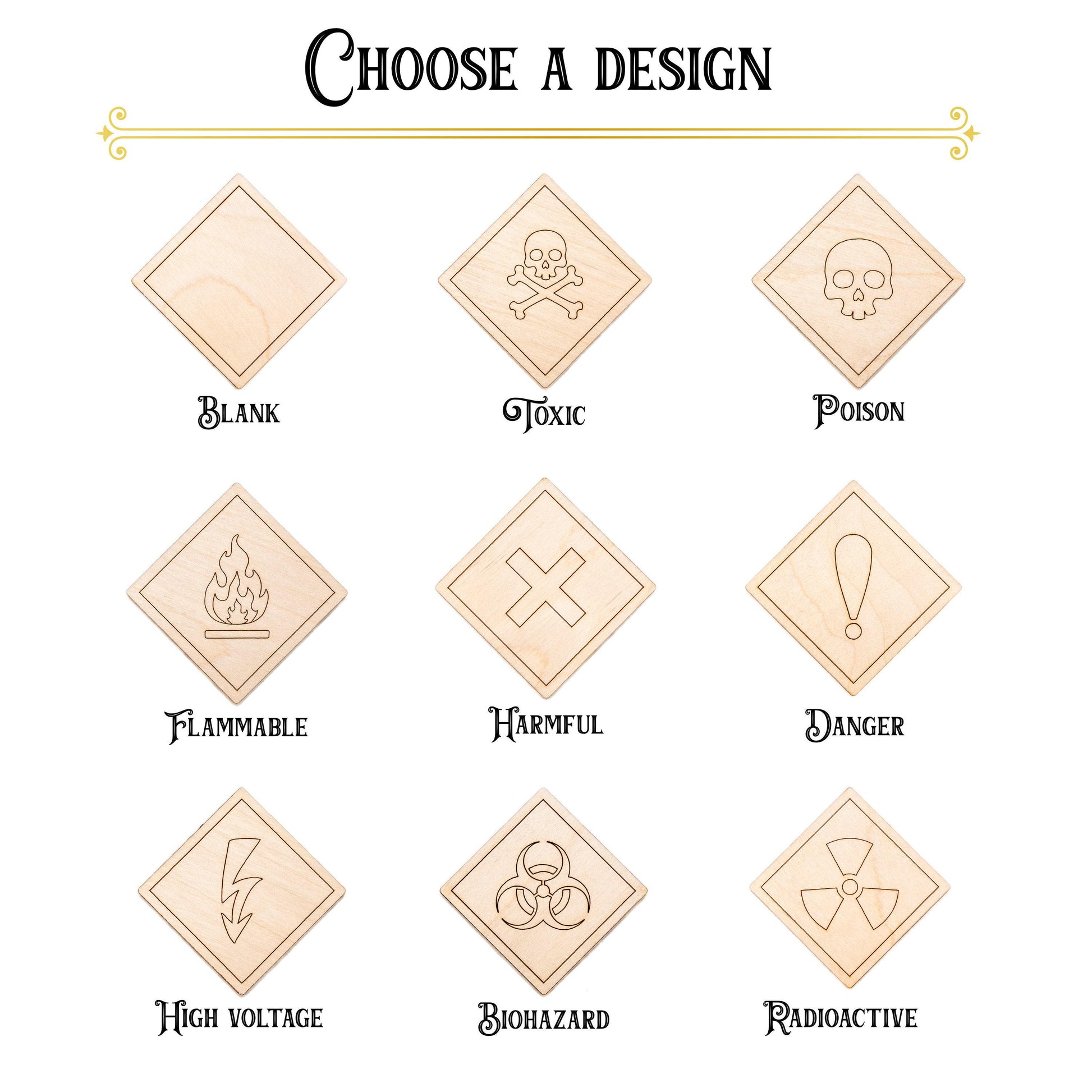 Hazard Signs Diamond Detailed Wood Cutout - Laser Cut Unfinished Craft Shape - Multiple Sizes