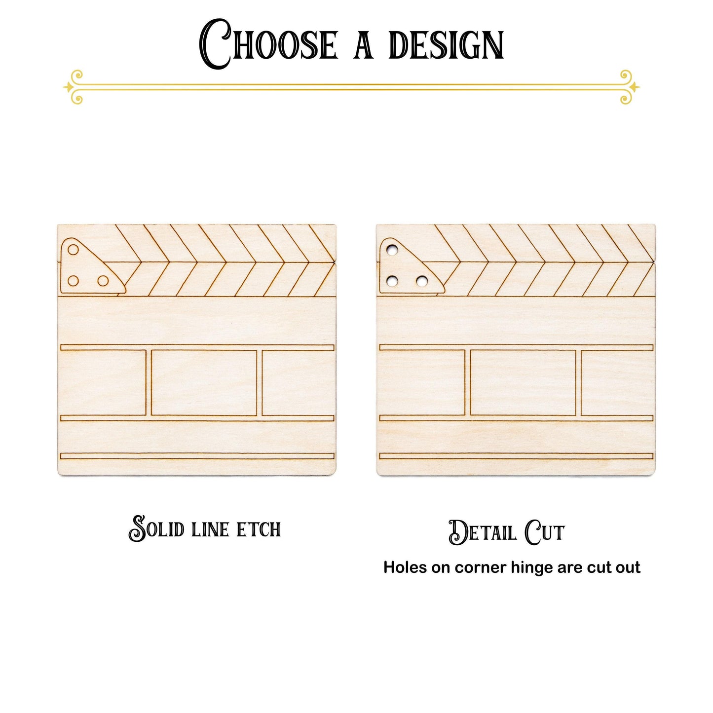 Film Clapper Board Closed Wood Cutout - Laser Cut Unfinished Craft Shape - Multiple Sizes