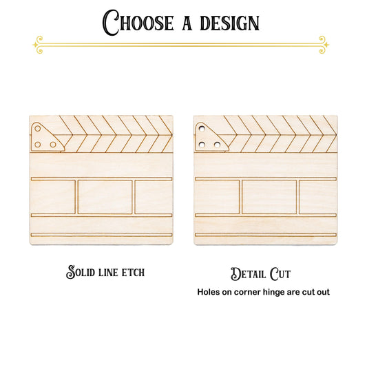Film Clapper Board Closed Wood Cutout - Laser Cut Unfinished Craft Shape - Multiple Sizes