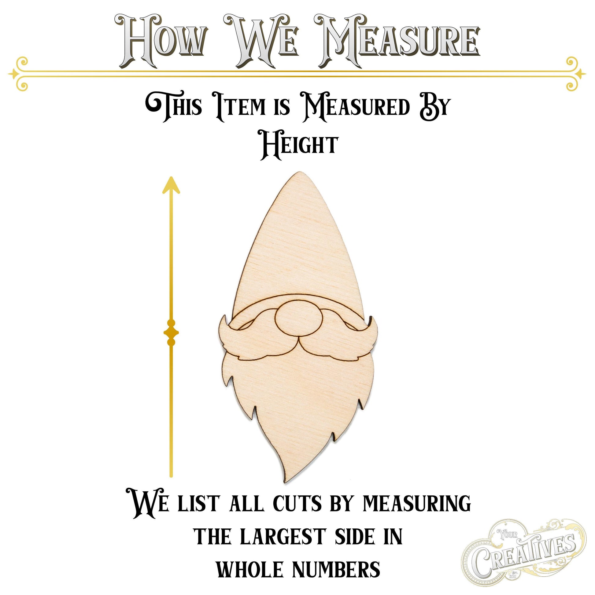 Gnome Head Wood Cutout - Laser Cut Unfinished Craft Shape - Multiple Sizes