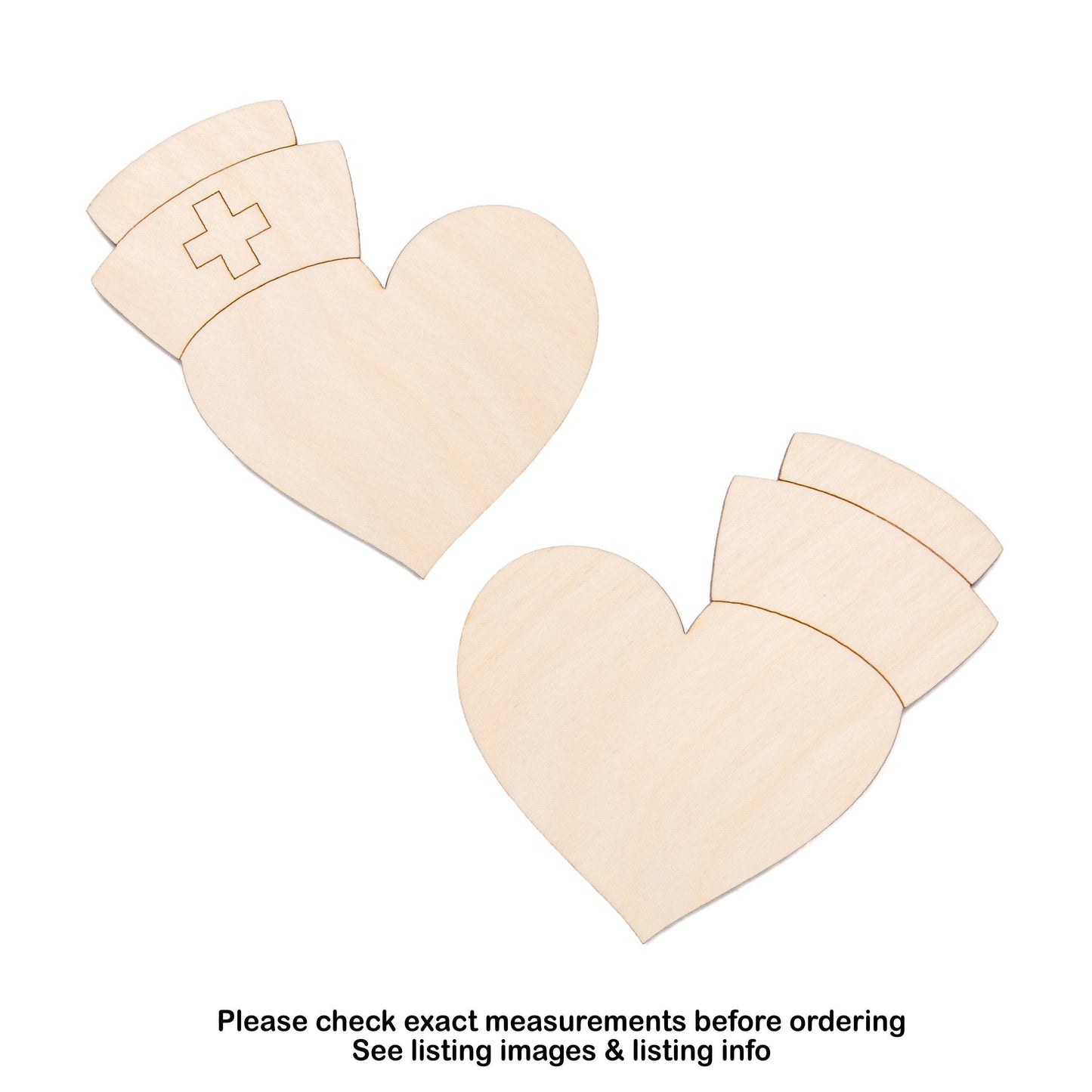 Heart With Nurse Hat Wood Cutout - Laser Cut Unfinished Craft Shape - Multiple Sizes