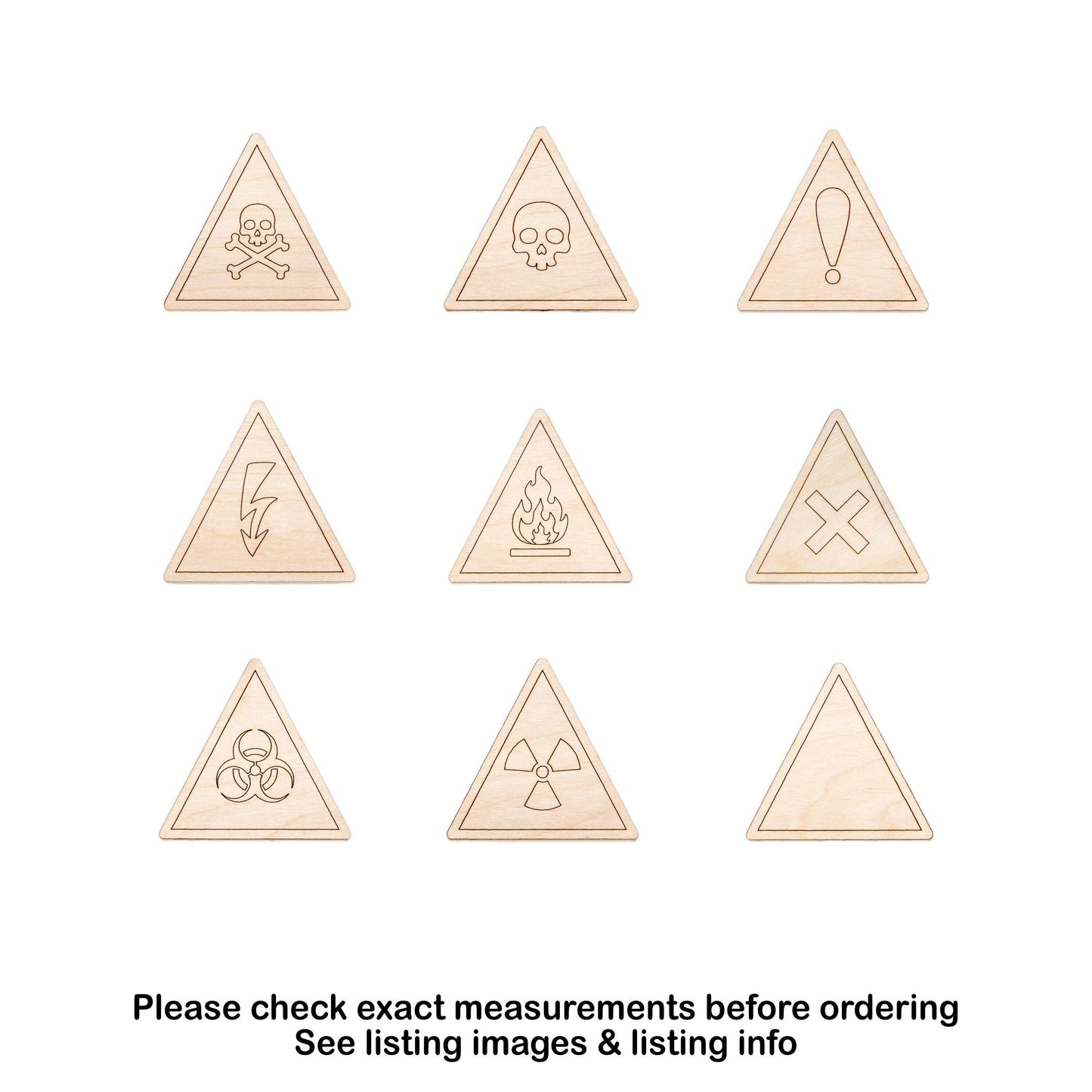 Triangle Hazard Signs Detailed Wood Cutout - Laser Cut Unfinished Craft Shape - Multiple Sizes