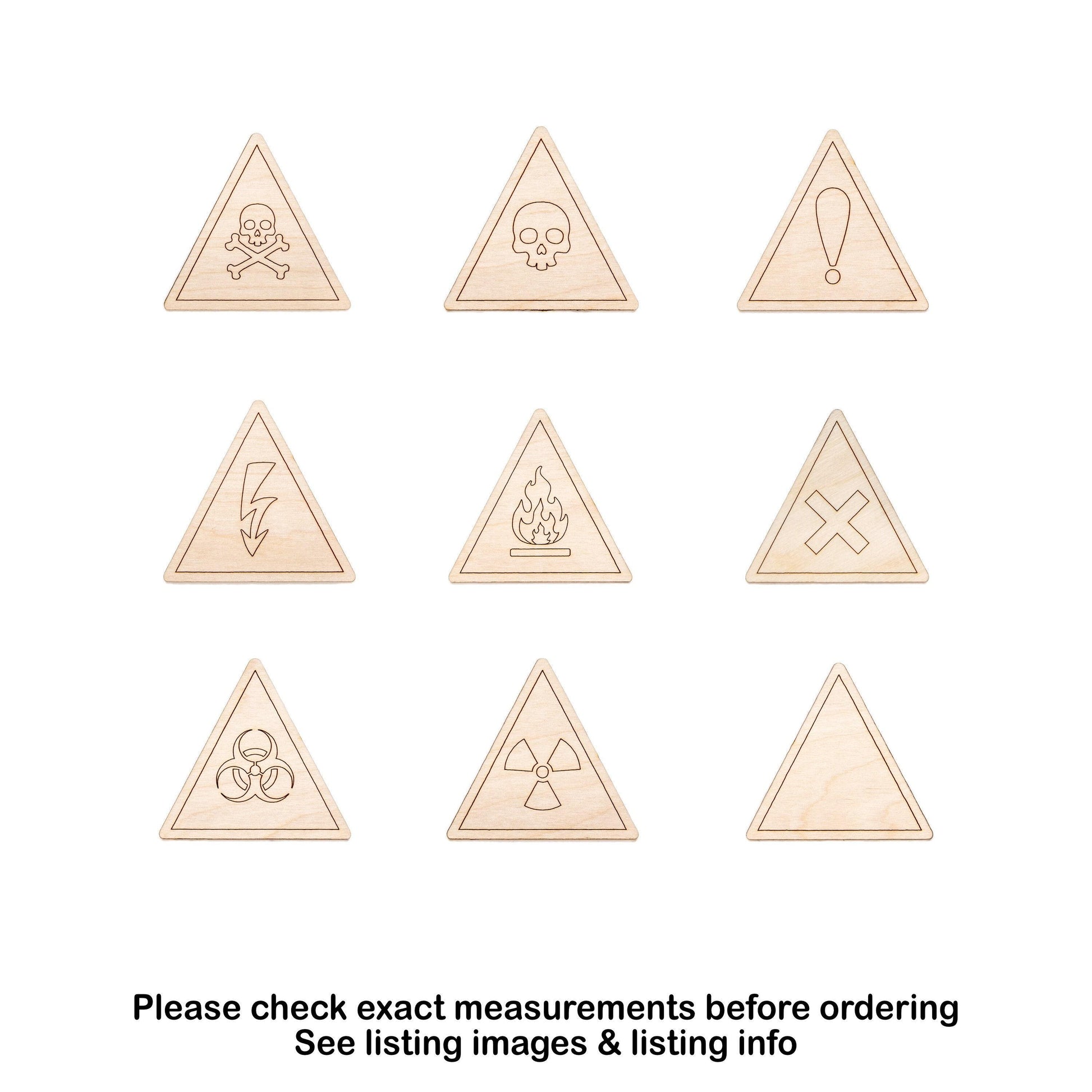 Triangle Hazard Signs Detailed Wood Cutout - Laser Cut Unfinished Craft Shape - Multiple Sizes