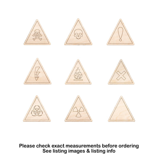 Triangle Hazard Signs Detailed Wood Cutout - Laser Cut Unfinished Craft Shape - Multiple Sizes