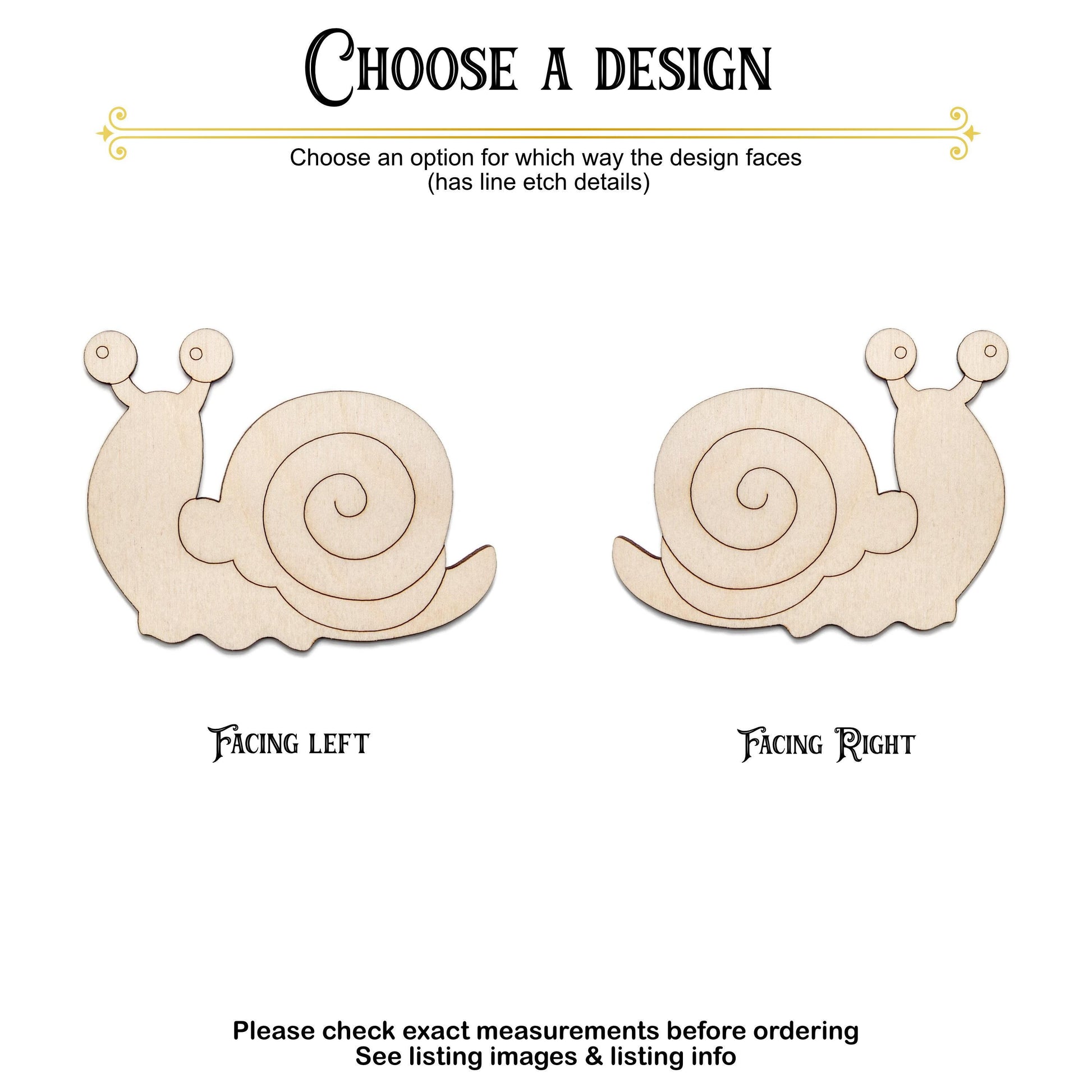Cute Snail Detailed Wood Cutout - Laser Cut Unfinished Craft Shape - Multiple Sizes