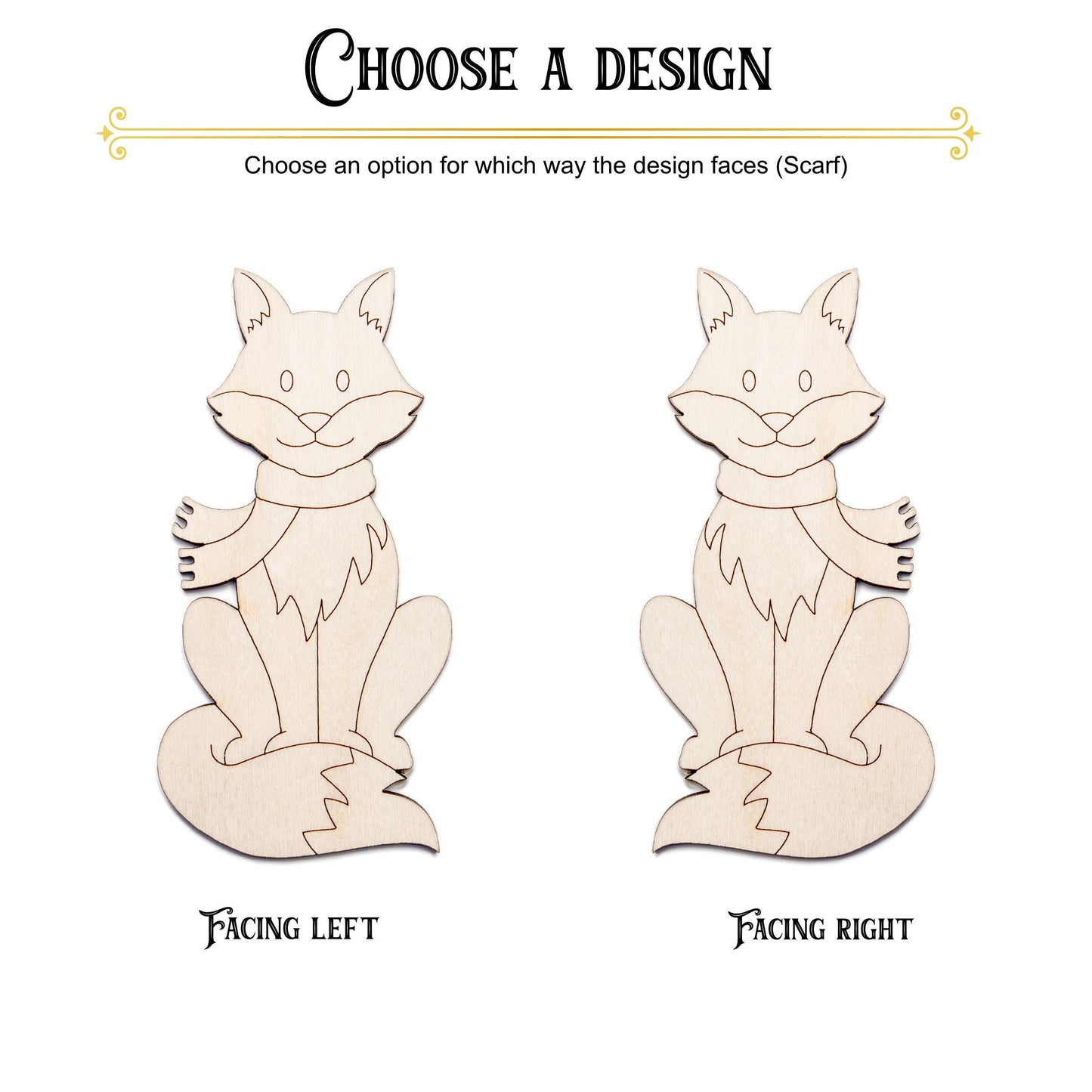 Cute Winter Fox Wood Cutout - Laser Cut Unfinished Craft Shape - Multiple Sizes