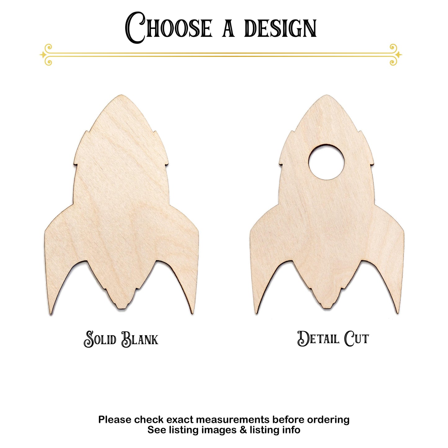 Rocket Ship Blank Wood Cutout - Laser Cut Unfinished Craft Shape - Multiple Sizes
