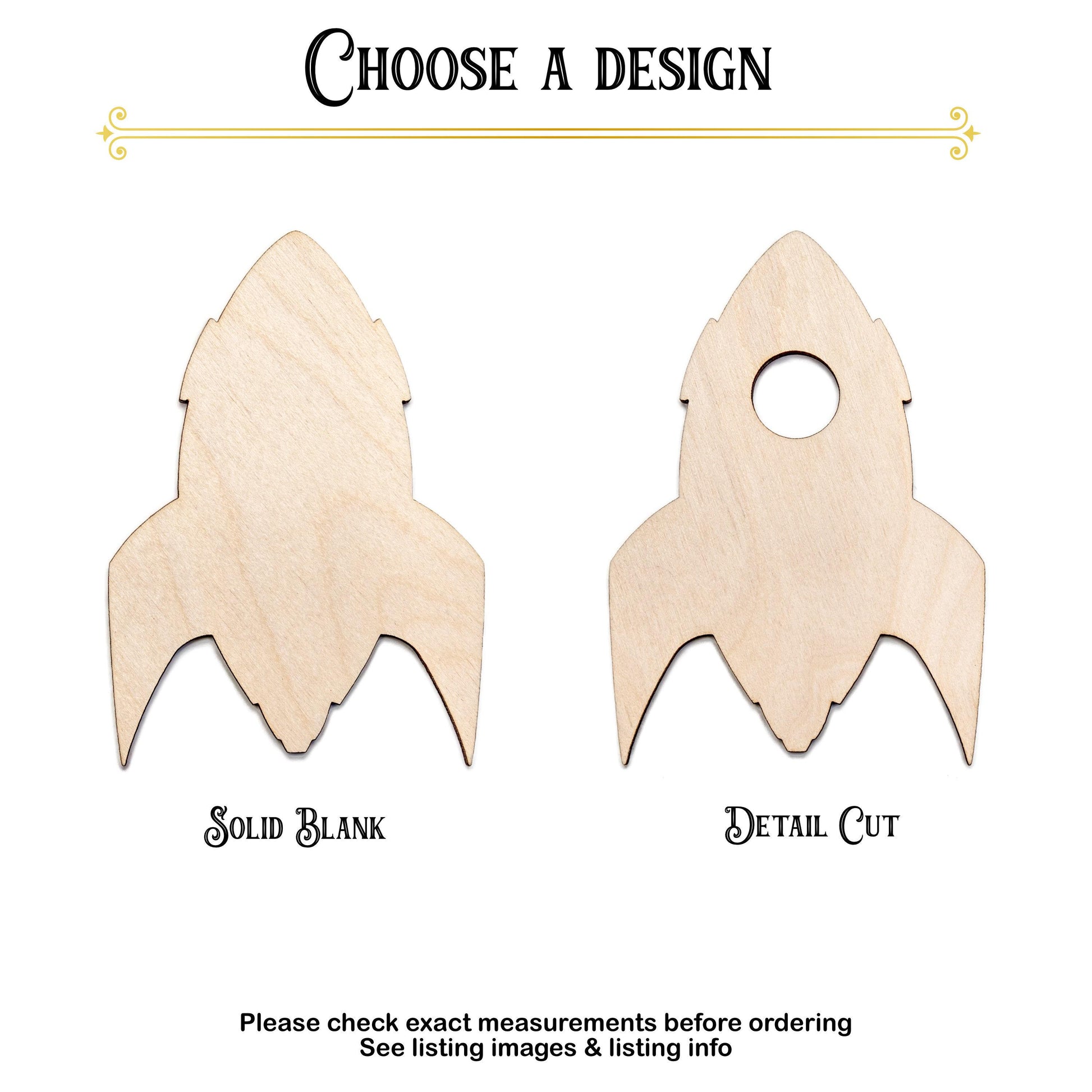 Rocket Ship Blank Wood Cutout - Laser Cut Unfinished Craft Shape - Multiple Sizes