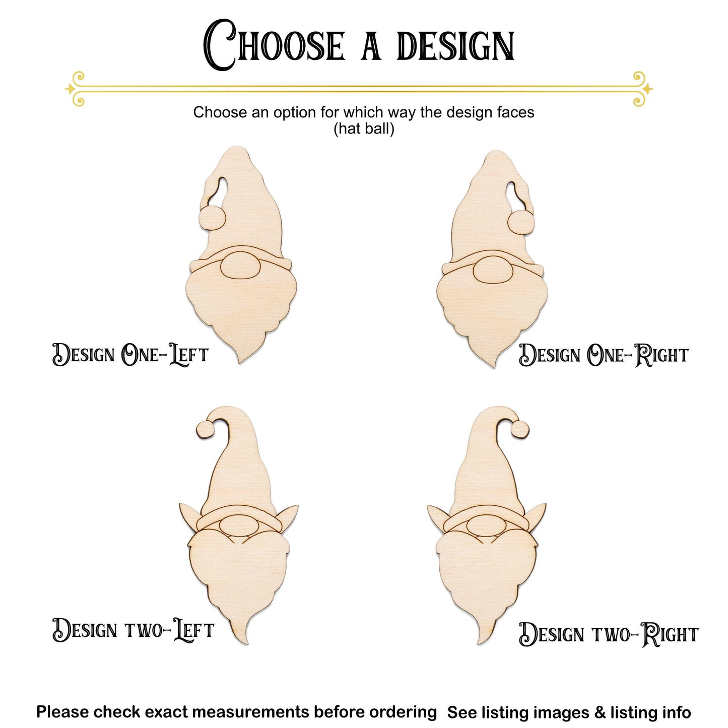 Gnome Head Wood Cutout With Jingle Hat - Laser Cut Unfinished Craft Shape - Multiple Sizes