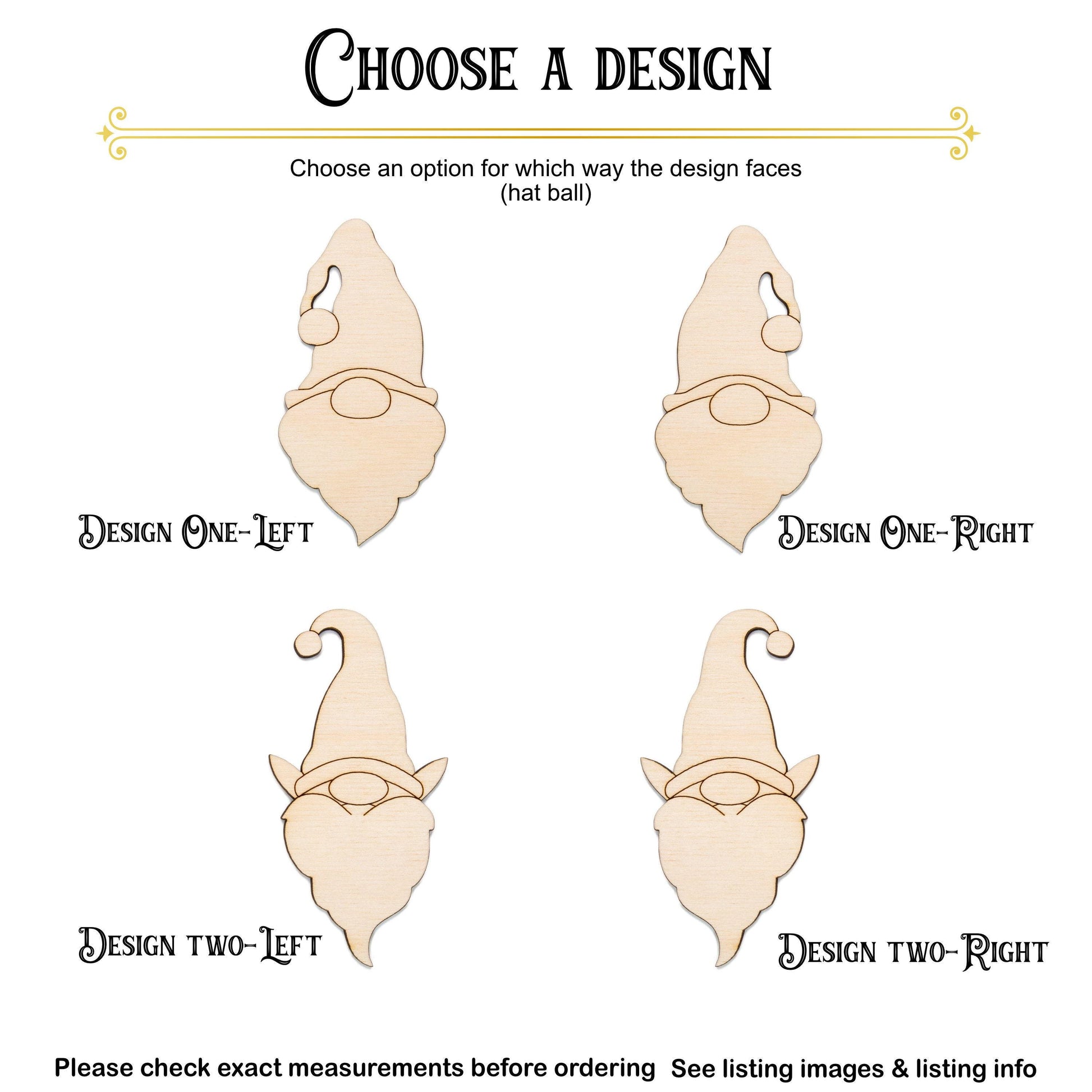 Gnome Head Wood Cutout With Jingle Hat - Laser Cut Unfinished Craft Shape - Multiple Sizes