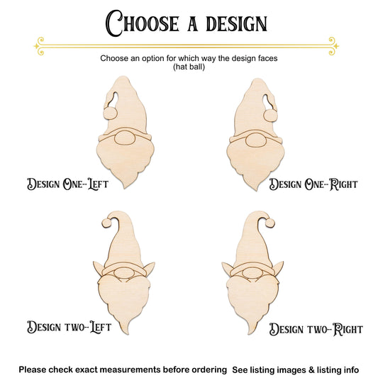 Gnome Head Wood Cutout With Jingle Hat - Laser Cut Unfinished Craft Shape - Multiple Sizes