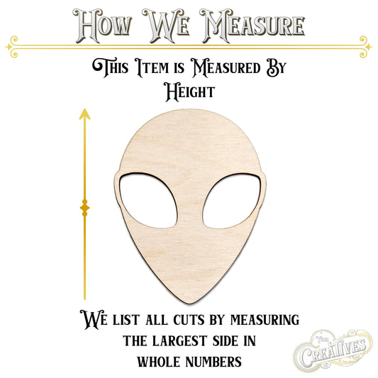 Alien Head Detailed Wood Cutout - Laser Cut Unfinished Craft Shape - Multiple Sizes