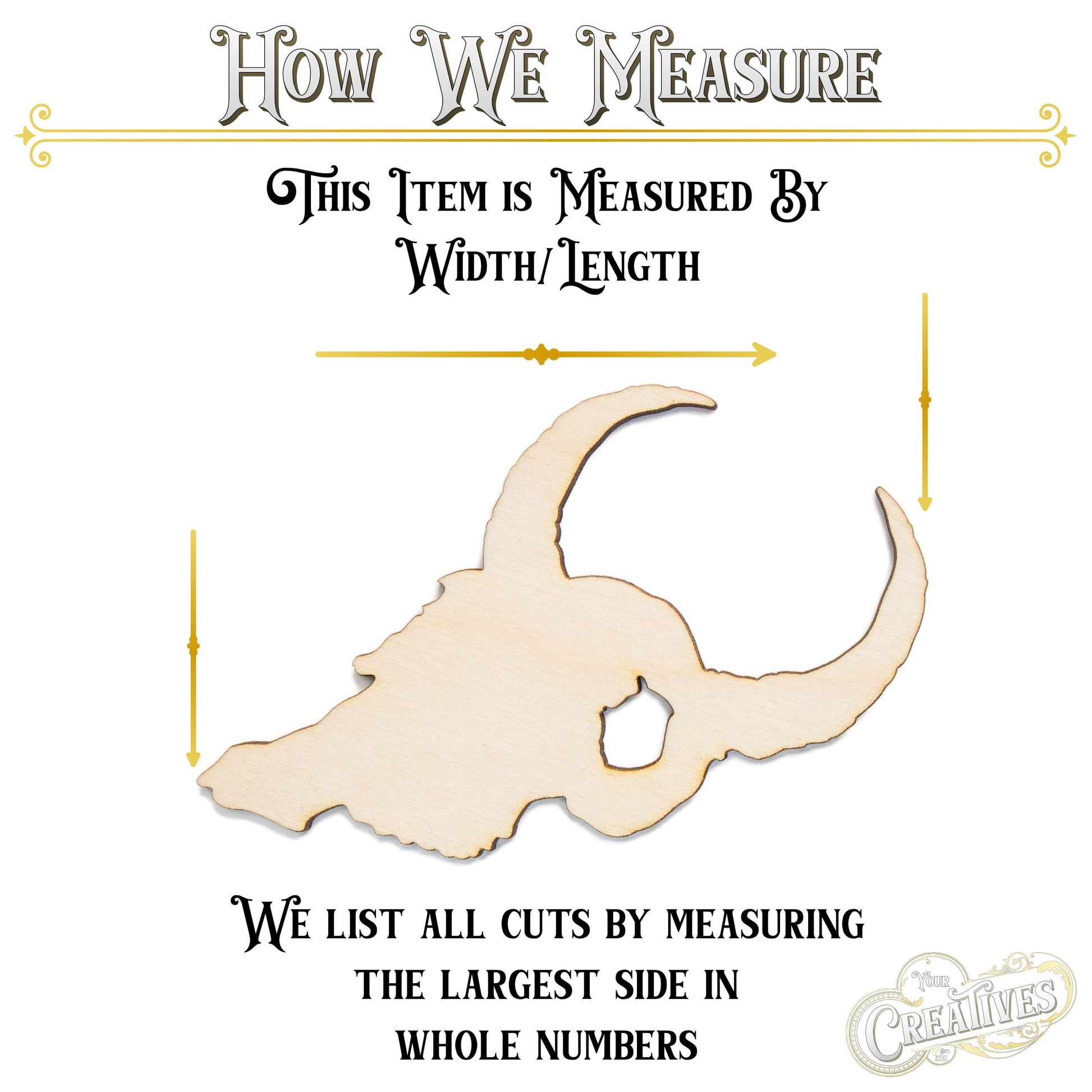 Cow Skull Side View Blank Wood Cutout - Laser Cut Unfinished Craft Shape - Multiple Sizes