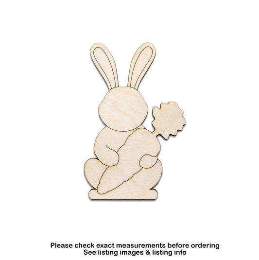 Bunny And Carrot Wood Cutout - Laser Cut Unfinished Craft Shape - Multiple Sizes