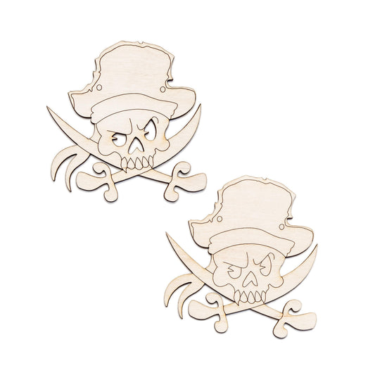 Pirate Vampire Skull And Swords Wood Cutout - Laser Cut Unfinished Craft Shape - Multiple Sizes