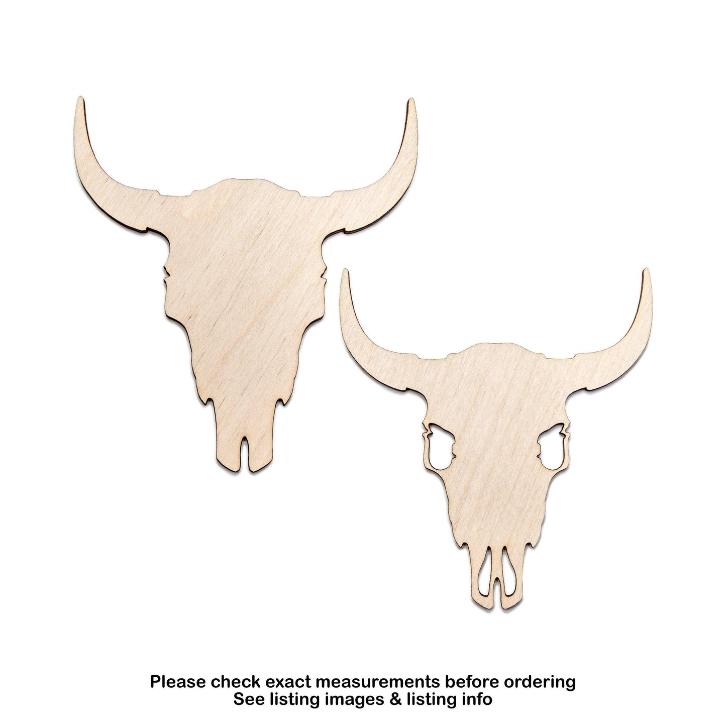 Cow Skull Blank Wood Cutout - Laser Cut Unfinished Craft Shape - Multiple Sizes
