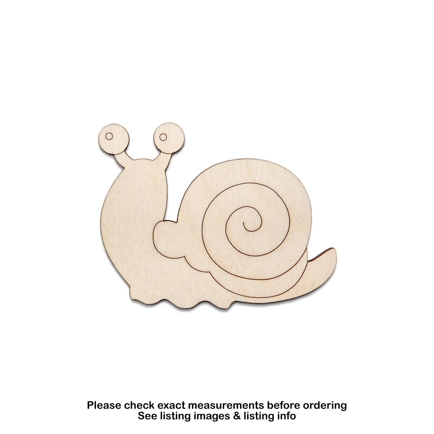 Cute Snail Detailed Wood Cutout - Laser Cut Unfinished Craft Shape - Multiple Sizes