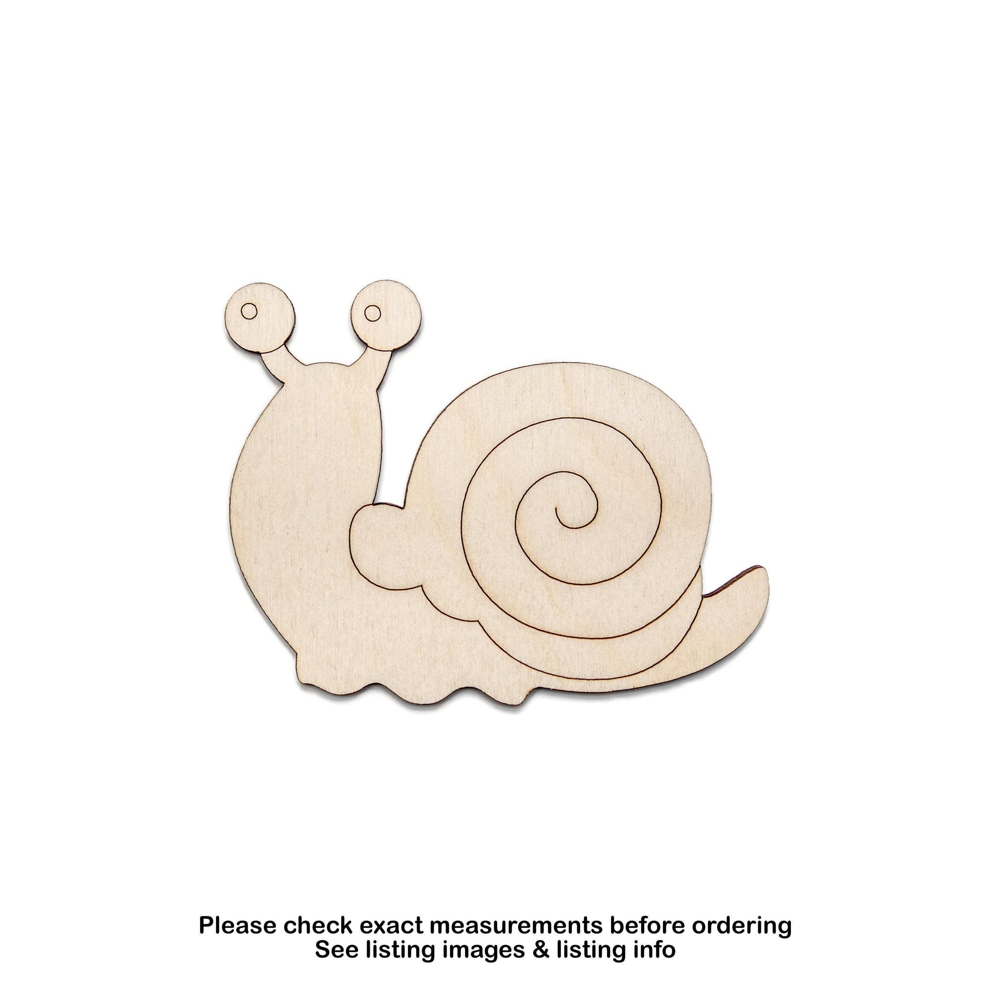Cute Snail Detailed Wood Cutout - Laser Cut Unfinished Craft Shape - Multiple Sizes