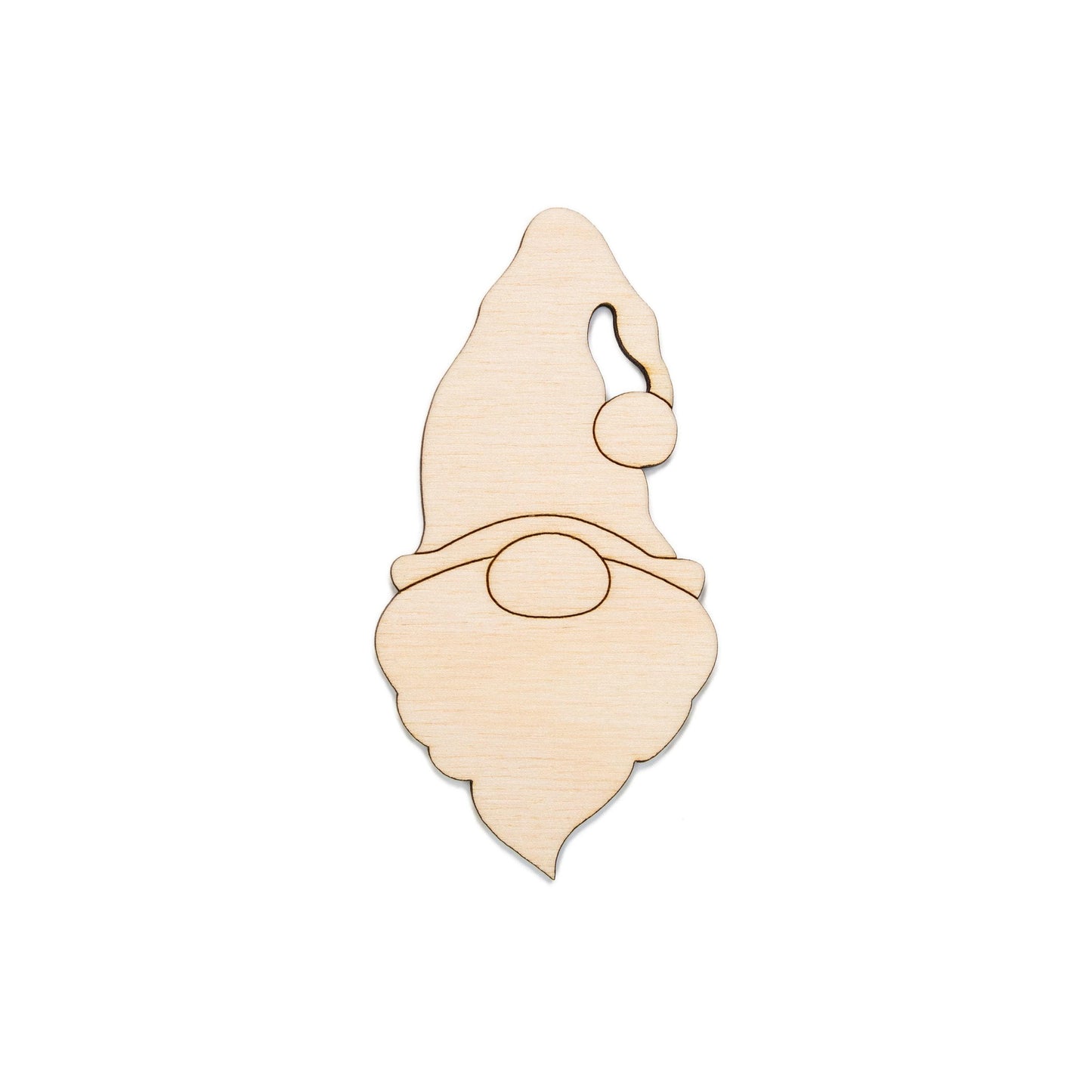 Gnome Head Wood Cutout With Jingle Hat - Laser Cut Unfinished Craft Shape - Multiple Sizes