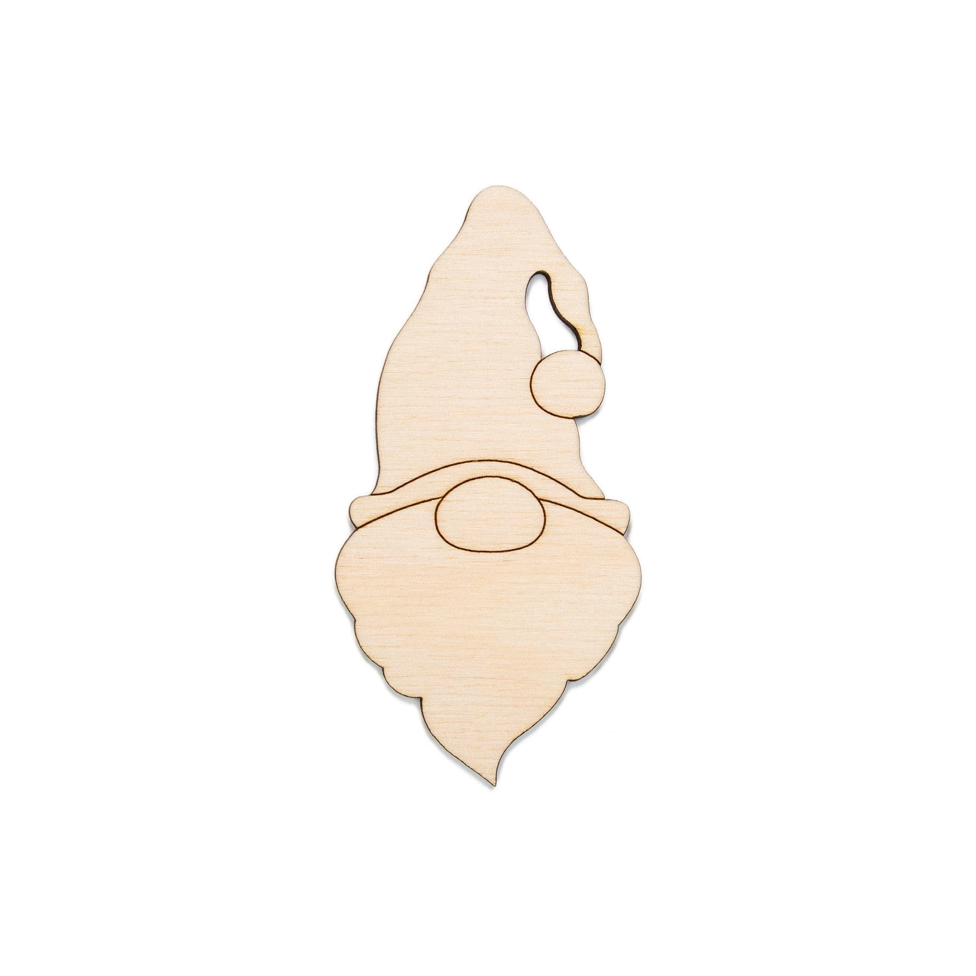 Gnome Head Wood Cutout With Jingle Hat - Laser Cut Unfinished Craft Shape - Multiple Sizes