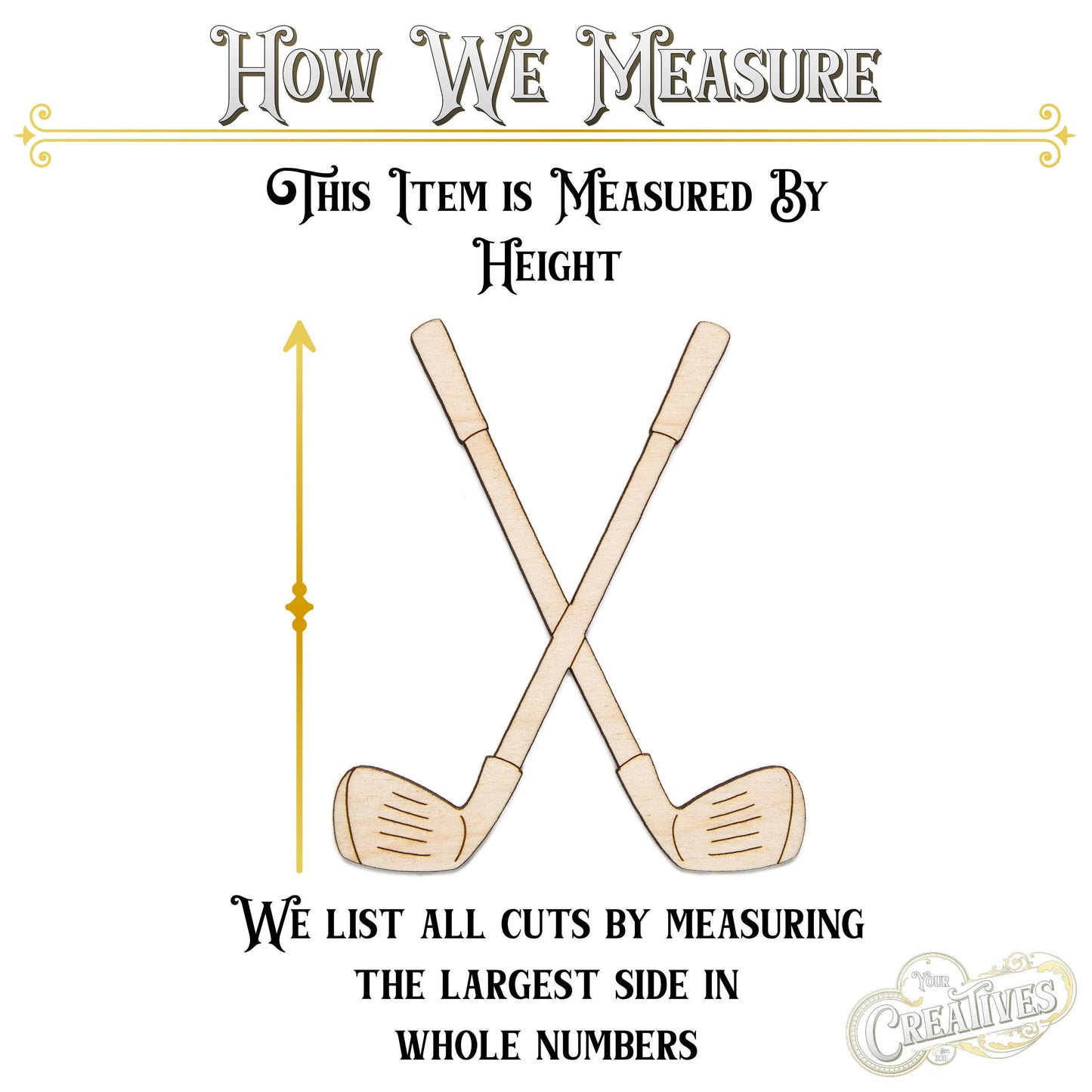 Golf Clubs Crossed Detailed Wood Cutout - Laser Cut Unfinished Craft Shape - Multiple Sizes