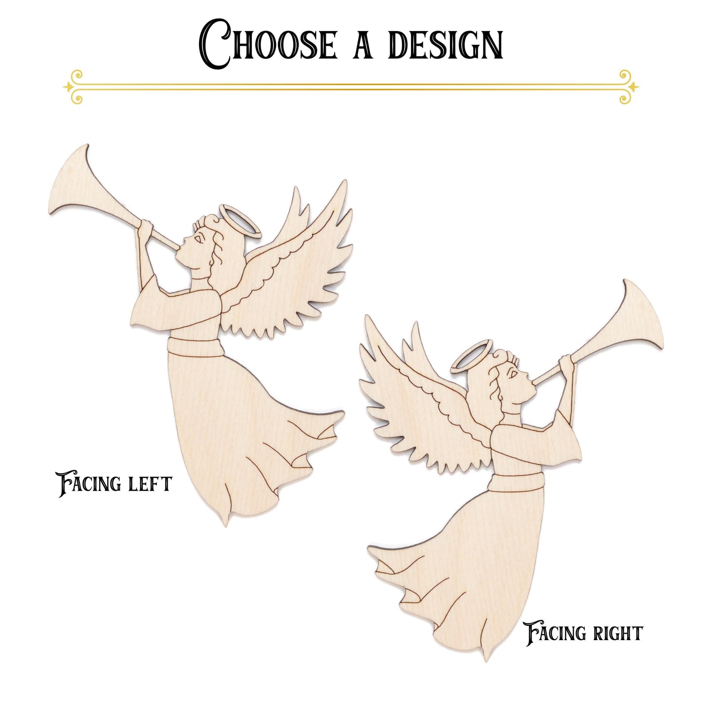Angel With Trumpet Wood Cutout - Laser Cut Unfinished Craft Shape - Multiple Sizes