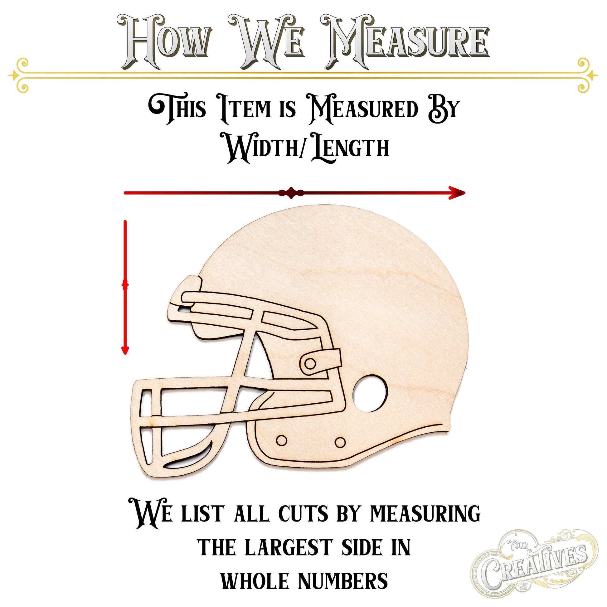 Football Helmet Detailed Wood Cutout - Laser Cut Unfinished Craft Shape - Multiple Sizes