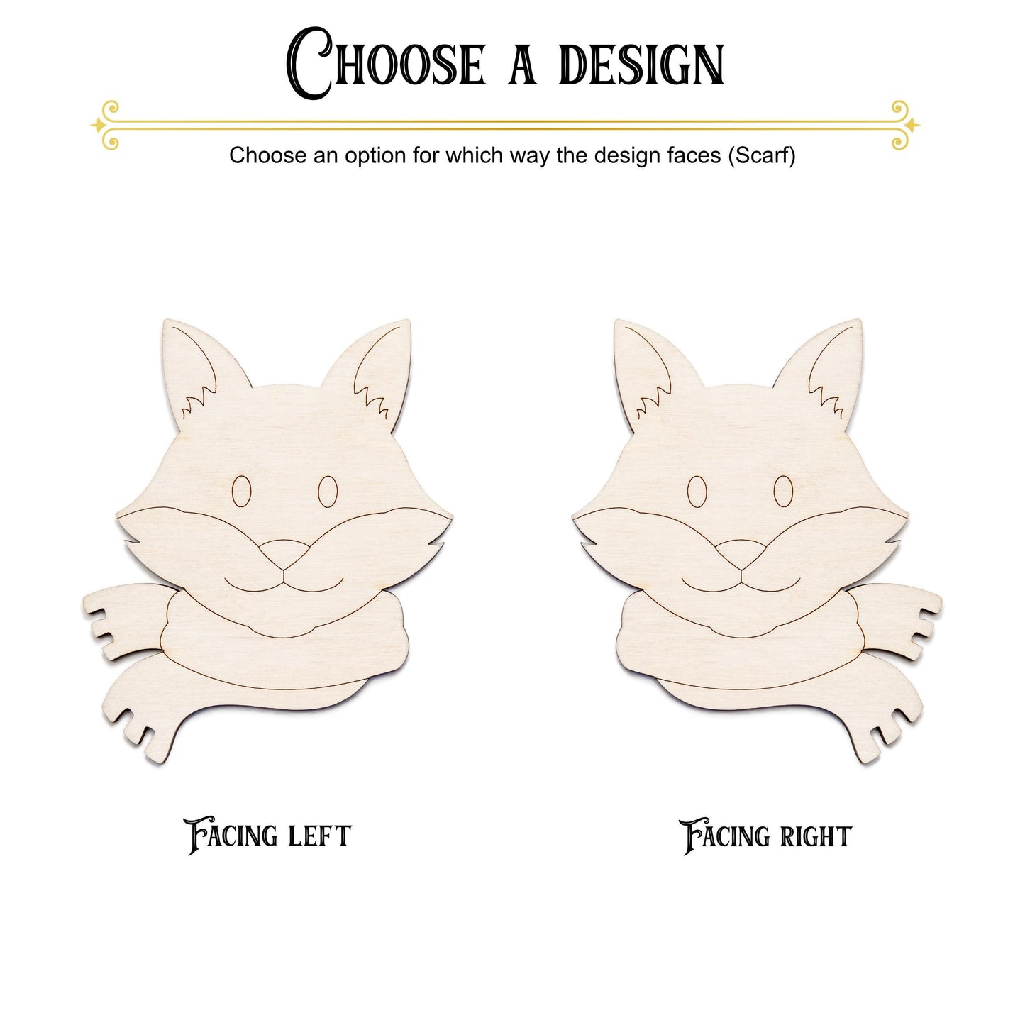 Cute Winter Fox With Scarf Wood Cutout - Laser Cut Unfinished Craft Shape - Multiple Sizes