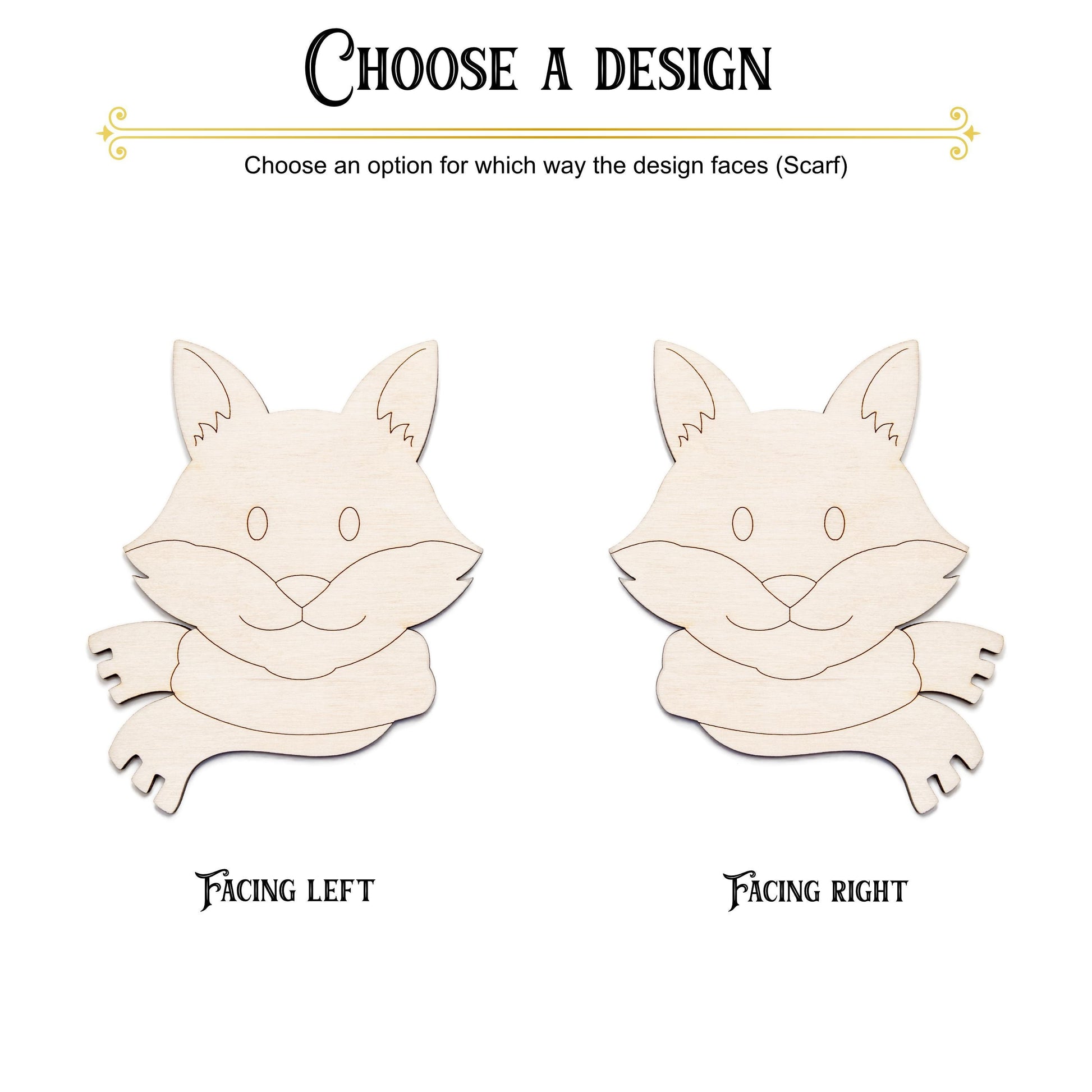 Cute Winter Fox With Scarf Wood Cutout - Laser Cut Unfinished Craft Shape - Multiple Sizes