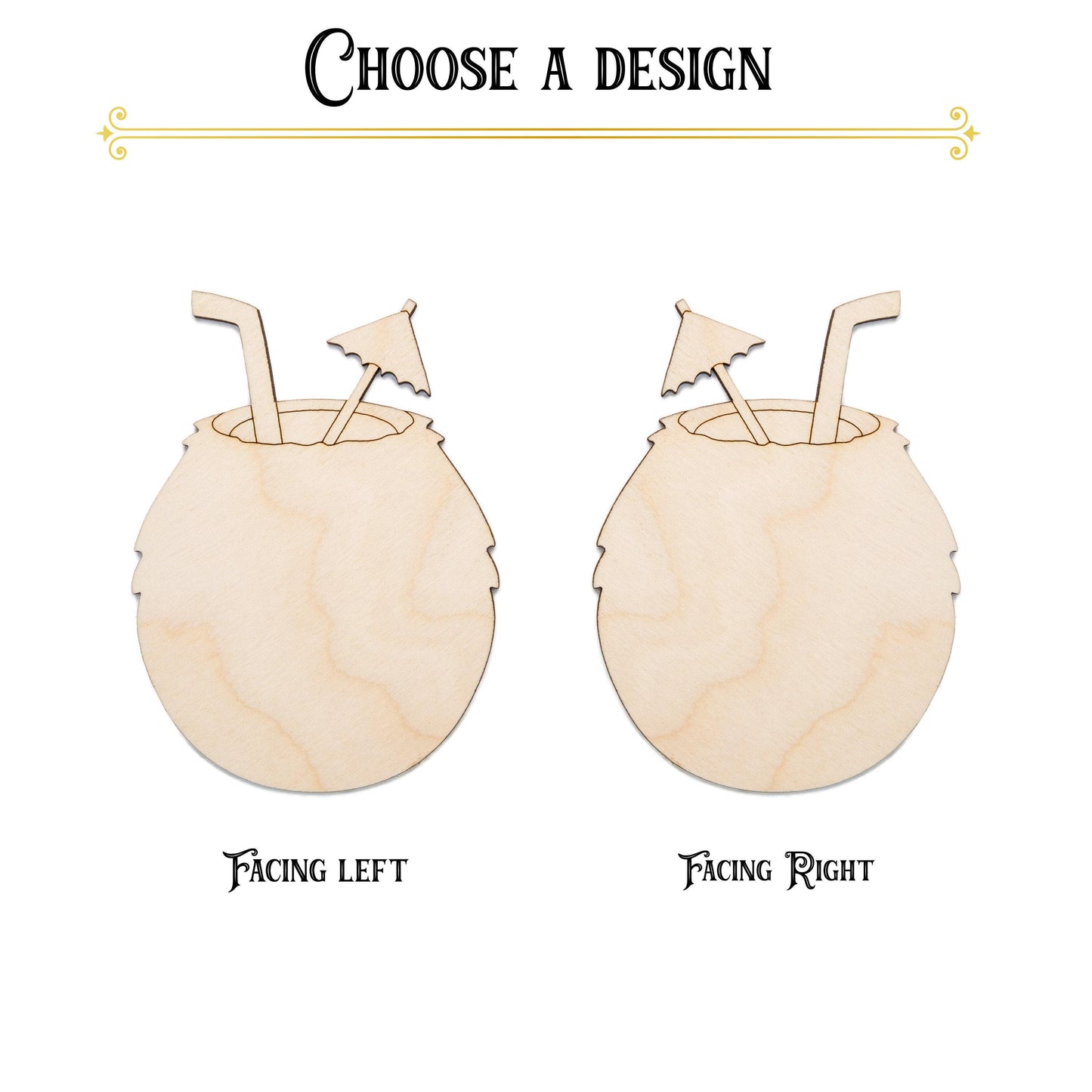 Coconut Drink Wood Cutout - Laser Cut Unfinished Craft Shape - Multiple Sizes