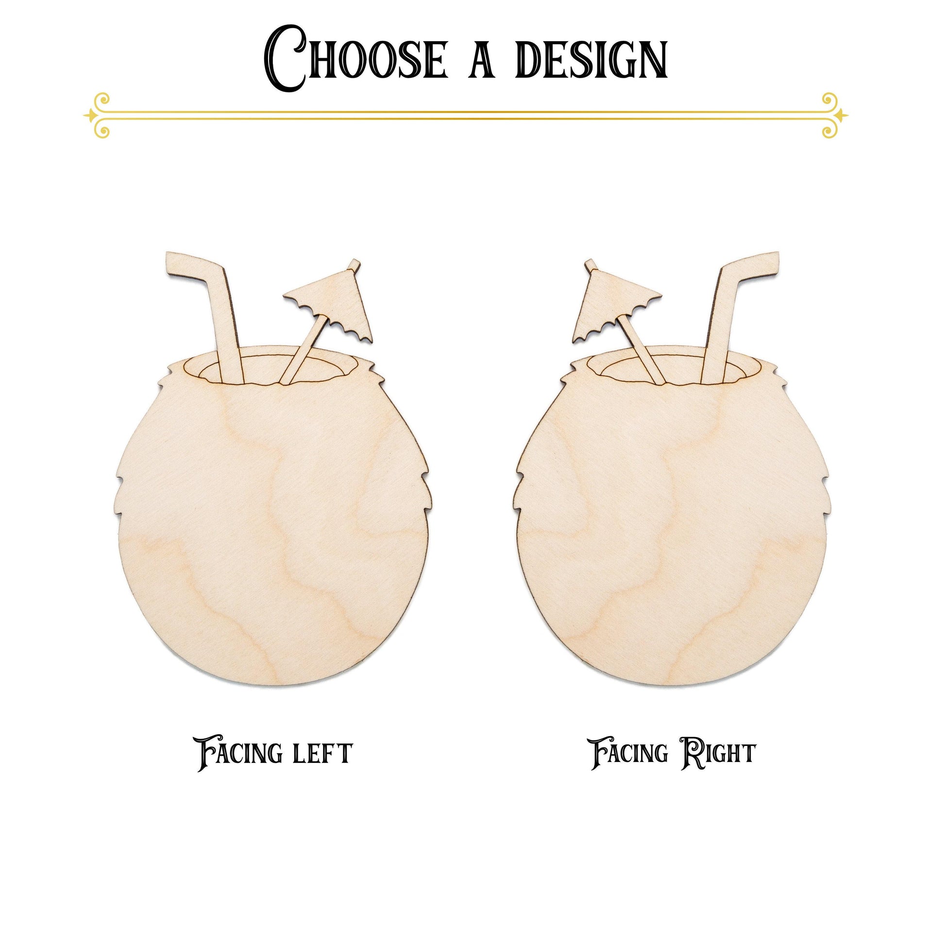Coconut Drink Wood Cutout - Laser Cut Unfinished Craft Shape - Multiple Sizes