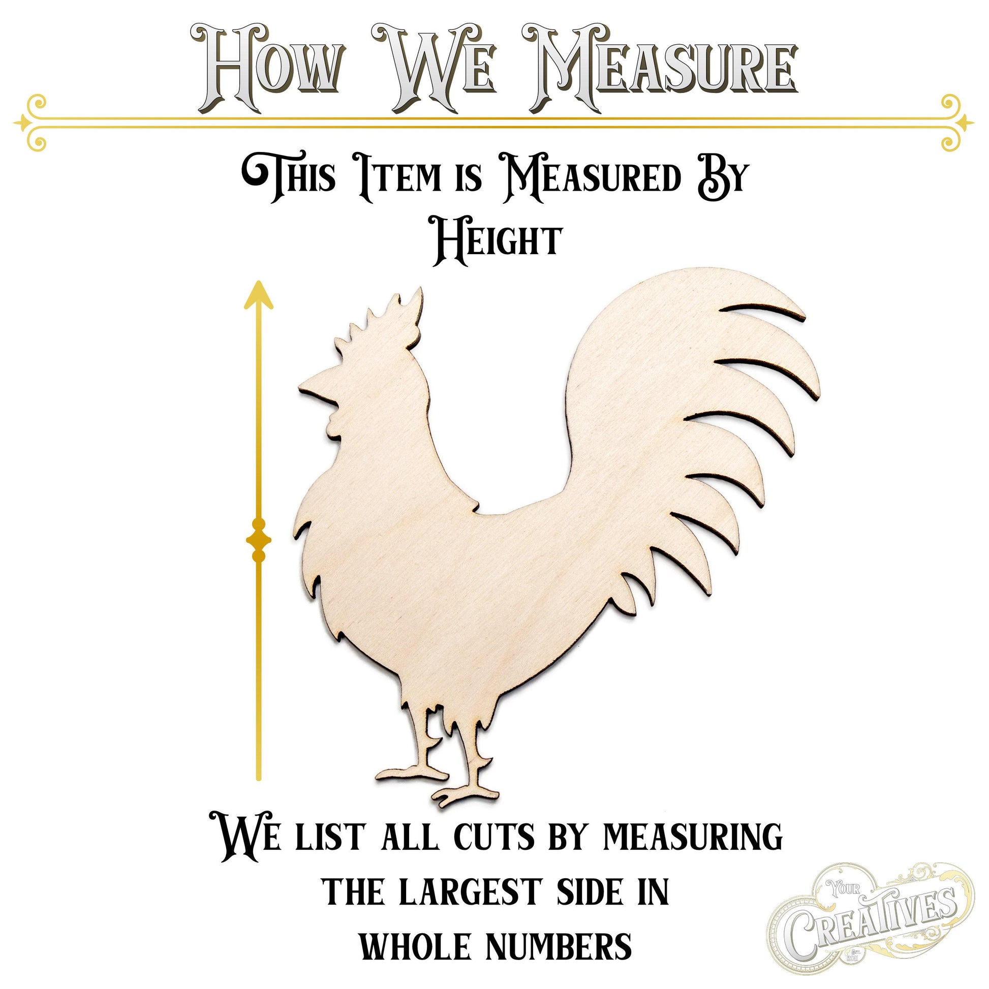 Rooster Blank Wood Cutout - Laser Cut Unfinished Craft Shape - Multiple Sizes