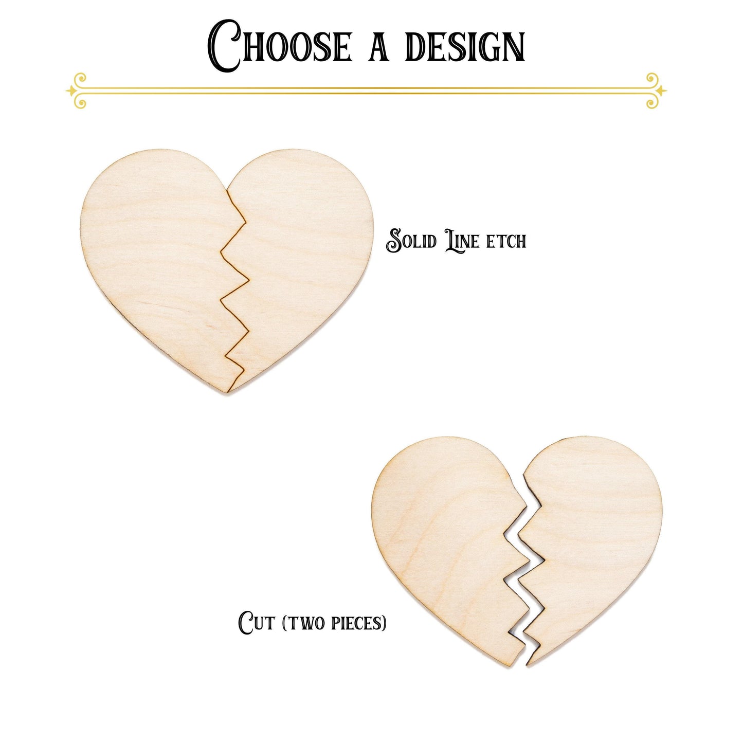 Broken Heart Wood Cutout - Laser Cut Unfinished Craft Shape - Multiple Sizes