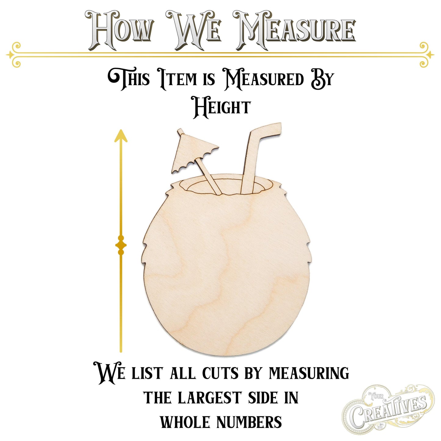 Coconut Drink Wood Cutout - Laser Cut Unfinished Craft Shape - Multiple Sizes
