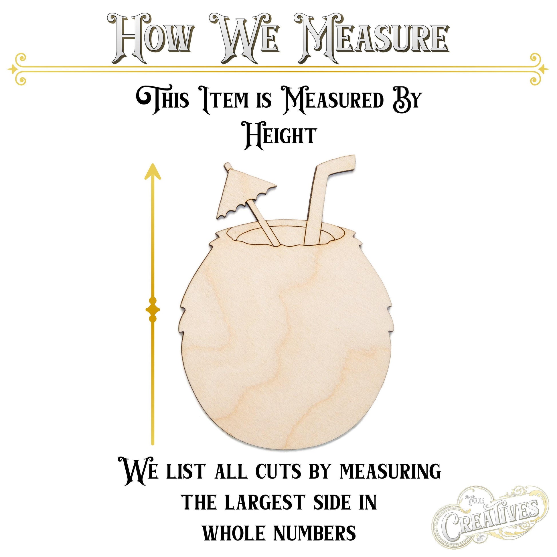 Coconut Drink Wood Cutout - Laser Cut Unfinished Craft Shape - Multiple Sizes