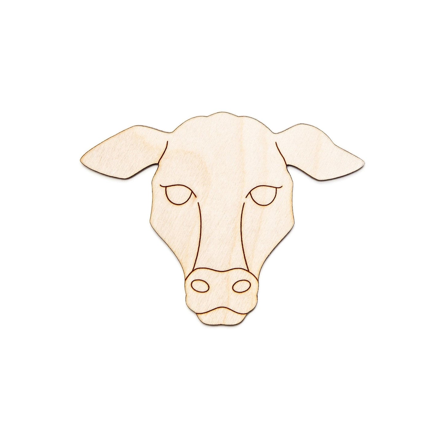 Cow Head Detailed Wood Cutout - Laser Cut Unfinished Craft Shape - Multiple Sizes